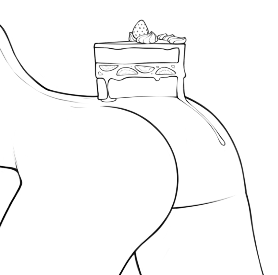 ass ass_focus birthday_sketch black_and_white cake cheesestyx elma_(dragon_maid) food_on_ass miss_kobayashi's_dragon_maid simple_background sketch white_background work_in_progress