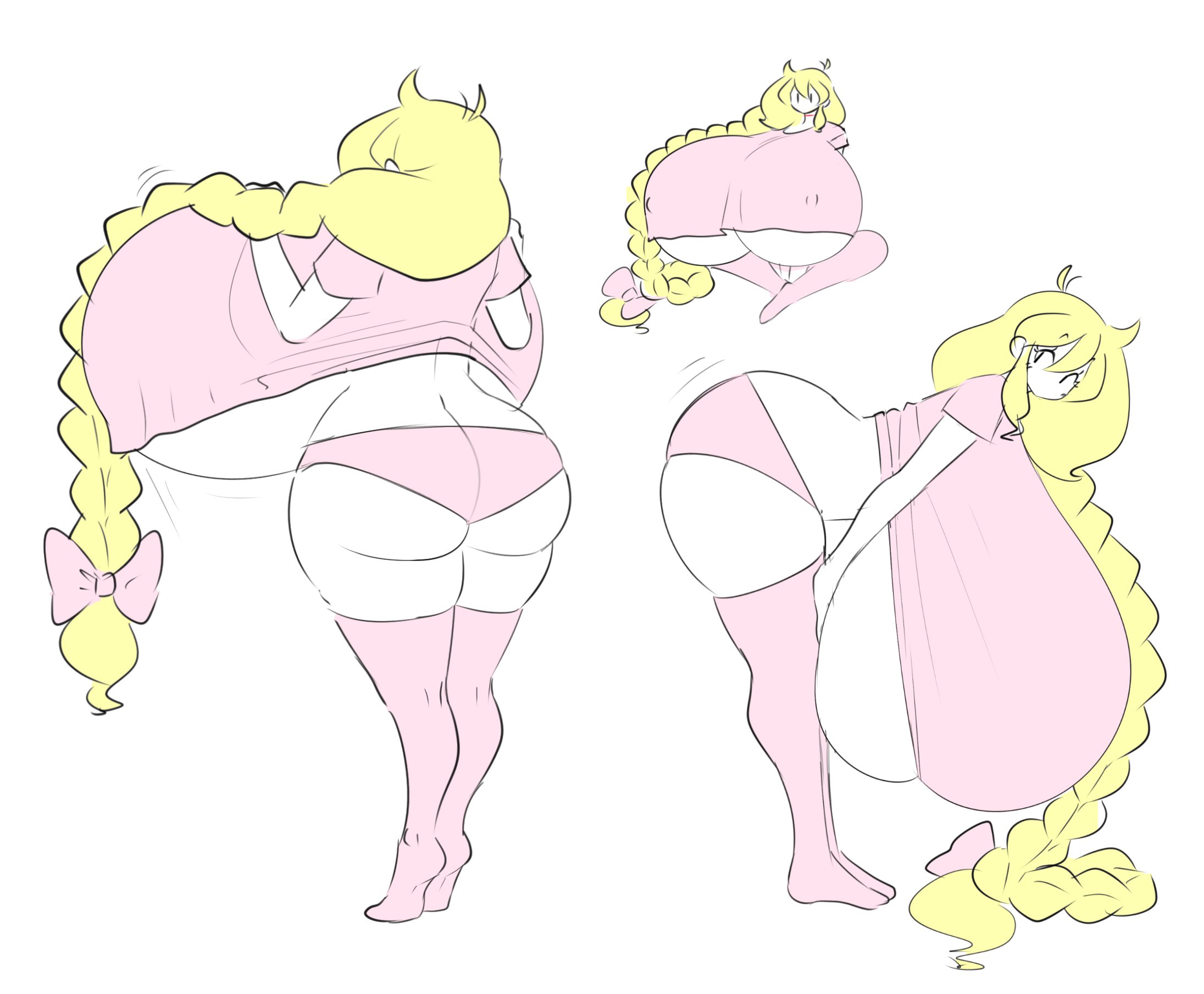1girls, ass, ass cleavage, ass crack, bent over, big ass, big breasts, blonde hair, braided hair, breasts, butt crack, cassie (theycallhimcake), crop top, cute, fat ass, female, female only, giant breasts, hairbow, huge ass, huge breasts, hyper, hyper breasts, jiggle, long hair, massive breasts, mostly clothed, motion lines, nipple bulge, nipples, panties, solo, theycallhimcake, thick ass, thighhighs, underboob