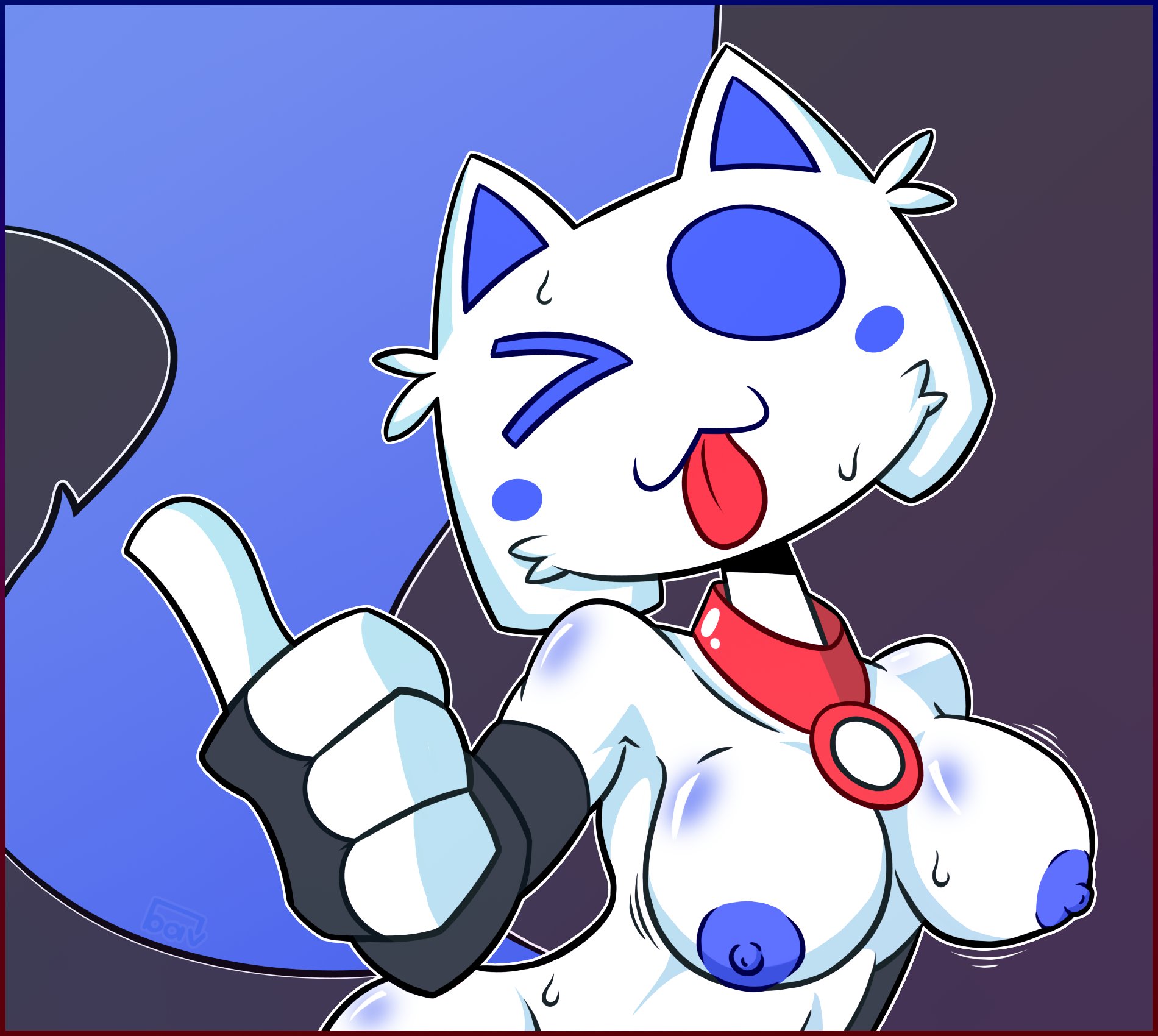 algob4v, areola, areolae, bav, big areola, big breasts, breasts, breasts out, clyde (discord), collar, discord, discord (app), female, female focus, female only, naked, naked female, nude, nude female, tail, thumbs up, tongue, tongue out, wink, winking, winking at viewer