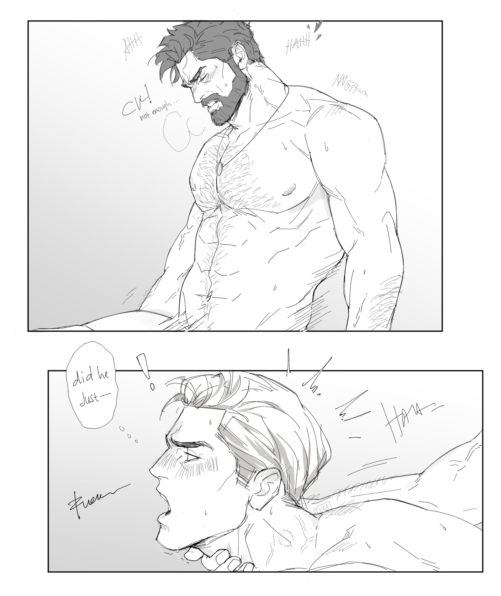 2boys, anal, anal penetration, anal sex, arm hair, artist request, ass up, beard, beefy, belly hair, billy butcher, black and white, blush, blushing, butcher, dom/sub, dominant, dominant male, english text, facial hair, gay, gay male, gay sex, hair, hairy, hairy chest, hairy male, holding, homelander, male, male only, male/male, monochrome, mouth open, muscles, muscular, muscular male, mustache, nipples, no visible genitalia, nude, nude male, pecs, penis in ass, source request, submissive, submissive male, tagme, the boys, yaoi