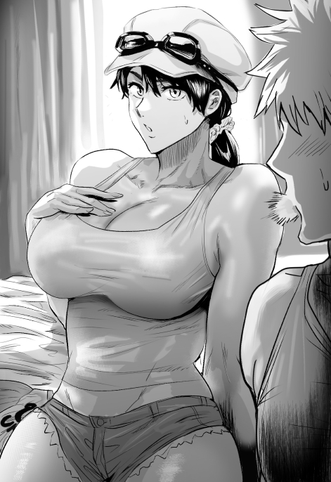 1boy 1boy1girl 1girls 2d 2d_(artwork) adult adult_and_teenager adult_female age_difference arm_support bare_legs bare_shoulders bed bedroom before_sex big_breasts black_hair bleach breasts cleavage daraz18aka female female_focus goggles goggles_on_hat goggles_on_head hand_on_chest hand_on_own_chest hat headwear human human_female human_male human_only ichigo_kurosaki ikumi_unagiya imminent_sex indoors kurosaki_ichigo large_breasts legs light-skinned_female light-skinned_male light_skin long_hair looking_at_another male male_protagonist manga mature mature_female midriff milf monochrome no_panties no_sex older_female pants ponytail realistic_breast_size realistic_proportions shiny shiny_hair short_shorts shorts single_mom straight sweat teenage_boy teenager thick_thighs thighs tied_hair unagiya_ikumi upper_body younger_male