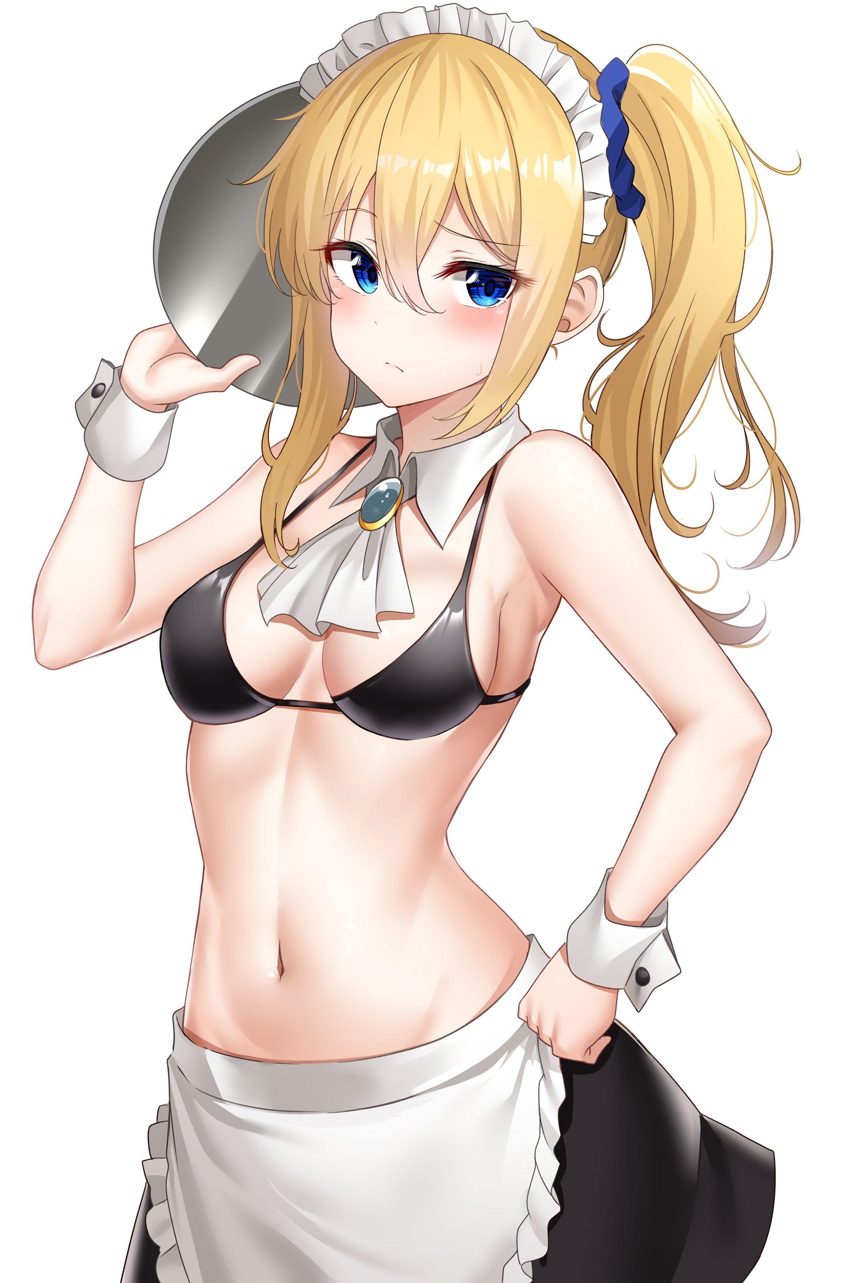 1girls, blonde hair, blue eyes, blush, female, hayasaka ai, kaguya-sama wa kokurasetai ~tensai-tachi no renai zunousen~, maid, maid outfit, maid uniform, navel, sunhyun, yellow hair