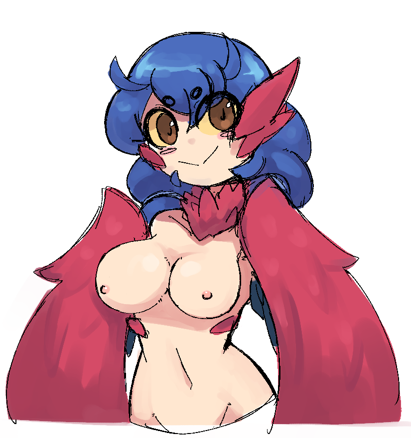 blue_hair breasts brown_eyes docecaedrus harpy harpy_(terraria) monster_girl red_wings terraria yellow_sclera