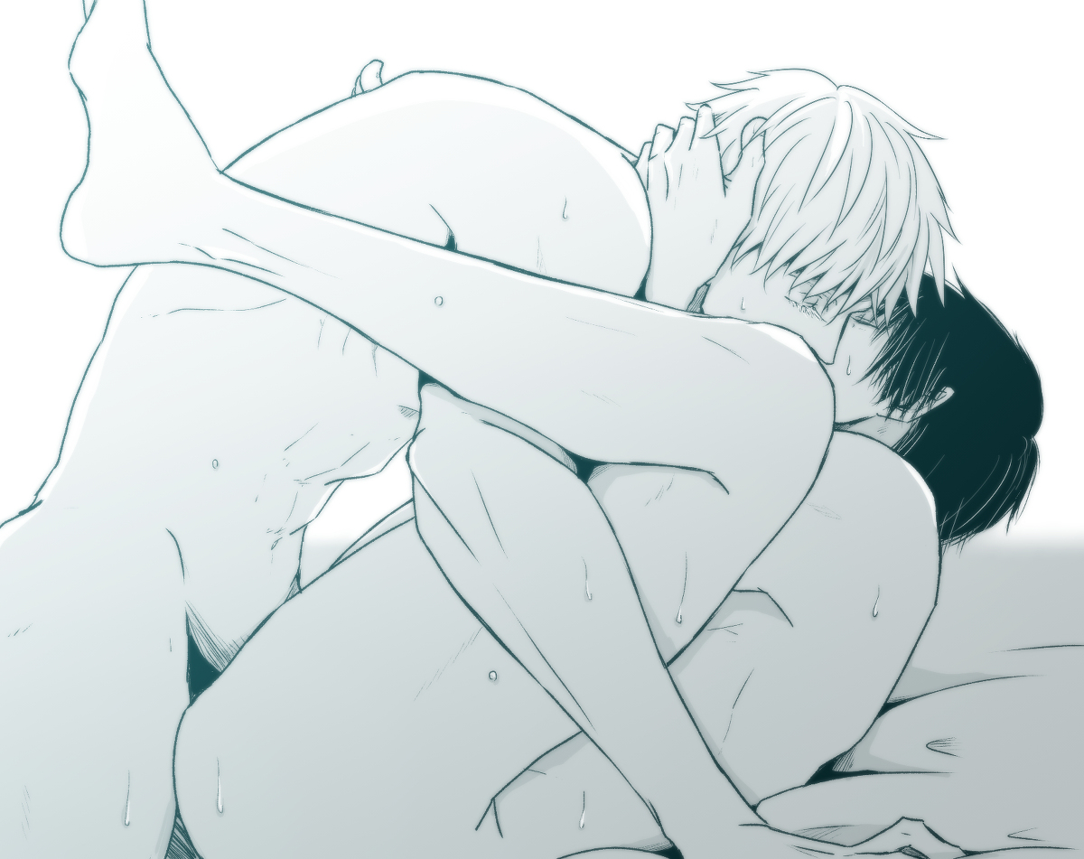 2boys, anal, anal sex, completely nude, gay, jujutsu kaisen, kissing, kissing while penetrated, male, male focus, male only, male penetrated, male penetrating, male penetrating male, male/male, nude, nude male, penetration, satoru gojo, toji fushiguro, yaoi