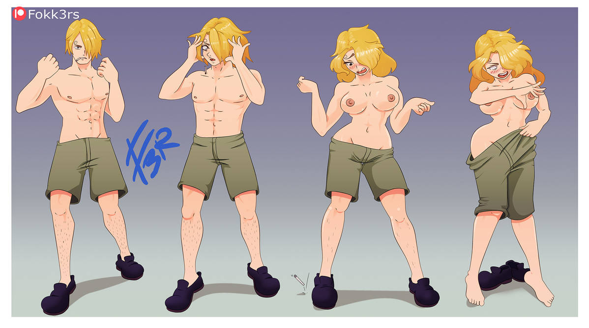 abs barefoot big_breasts blonde_hair blush blushing breast_expansion cigarette clothes_removed covering_breasts discarded_shoes embarrassed_nude_female embrace female fokk3rs front_view gender_bender gender_transformation genderswap_(mtf) hair_growth humiliation long_hair looking_at_self looking_at_viewer male manga mtf_transformation naked nude one_piece open_mouth painful_transformation rule_63 sanji sequence shocked shocked_expression shoes shorts solo solo_female solo_male source_request tomboy topless topless_female topless_male transformation transformation_sequence vinsmoke_sanji wide_hips