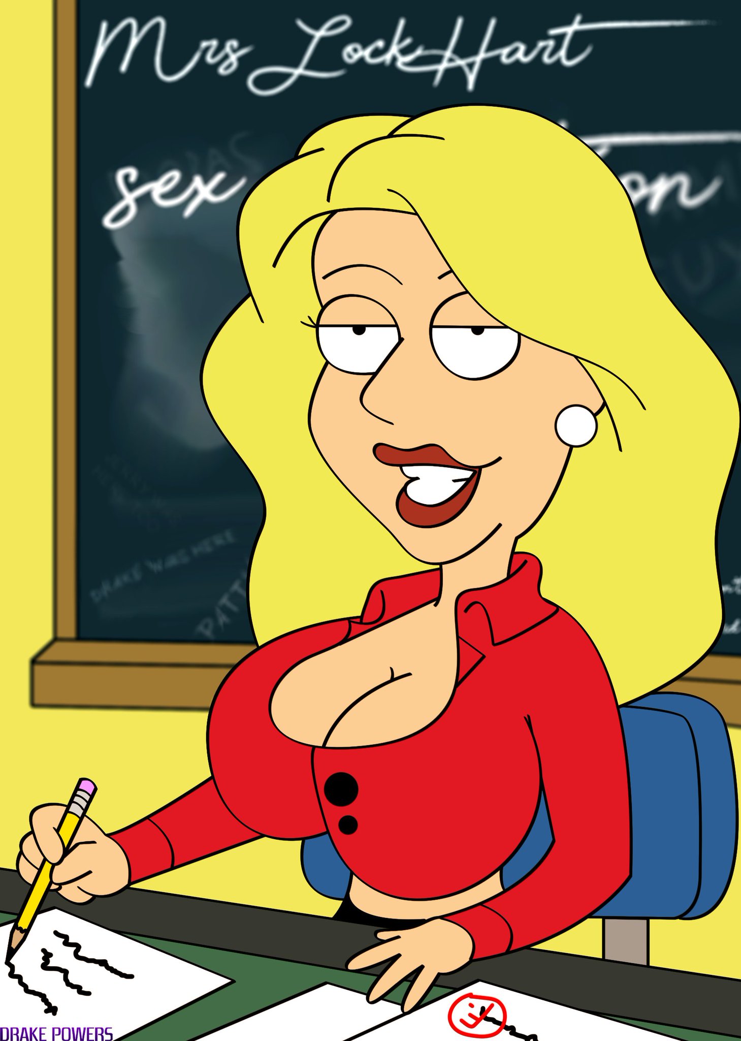 1girls, alternate version available, big breasts, blonde hair, breasts, bust, busty, cleavage, drakepowers, ear piercing, earrings, eyelashes, family guy, female, hips, lana lockhart, large breasts, lips, lipstick, piercing, red lips, red lipstick, skimpy, skimpy clothes, teacher, voluptuous, wide hips