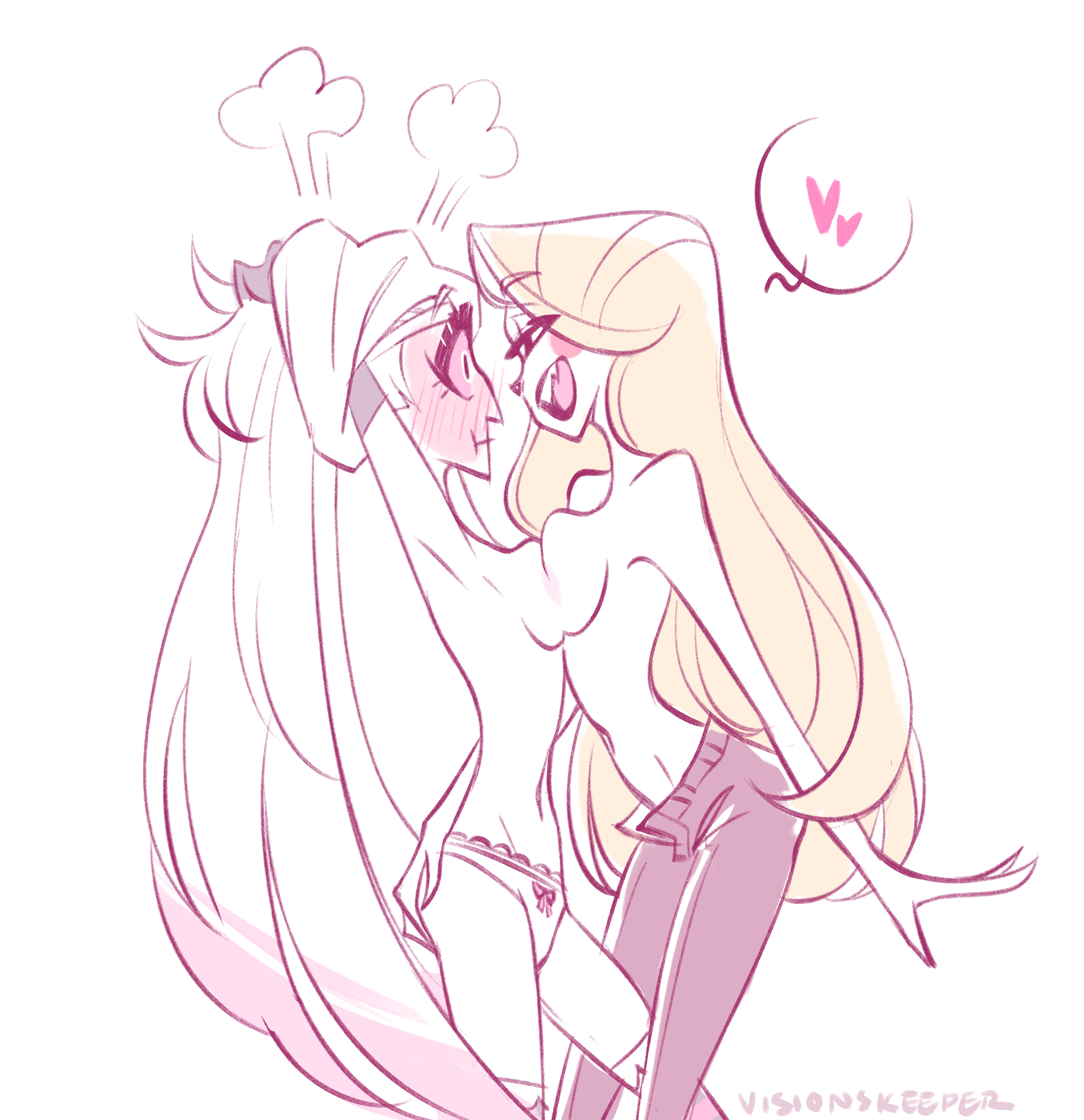 2girls, breasts, canon couple, casual, charlie morningstar (hazbin hotel), clothing, female, female only, hazbin hotel, pale skin, psychicpains, straight hair, tagme, topless, touching breast, undressing, vaggie (hazbin hotel), wholesome, yuri