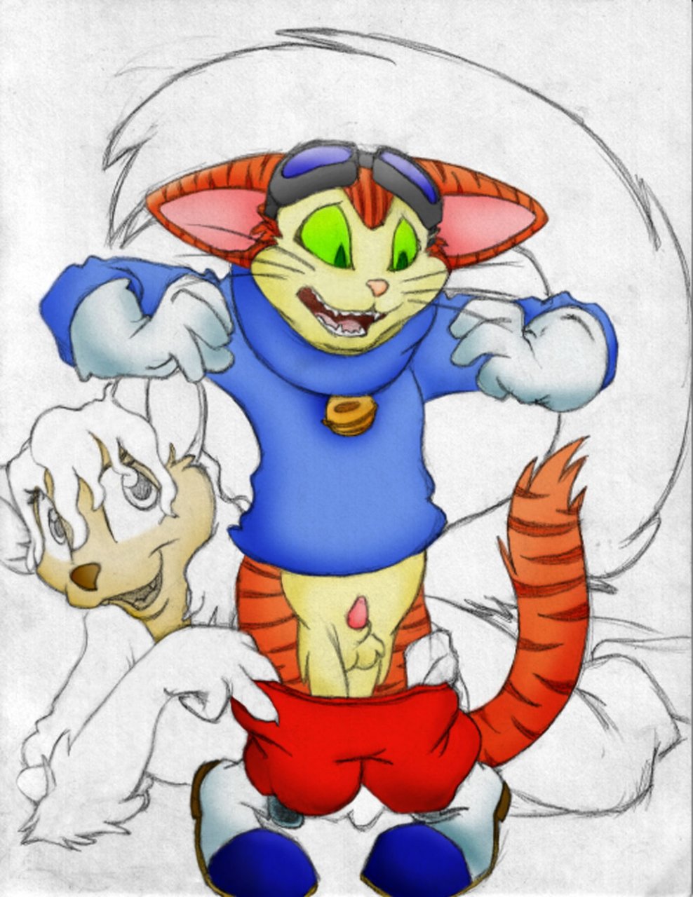 ambiguous_gender anthro blinx blinx_the_time_sweeper cat clothed clothing front_view gloves green_eyes male mizzyam pantsing standing tagme