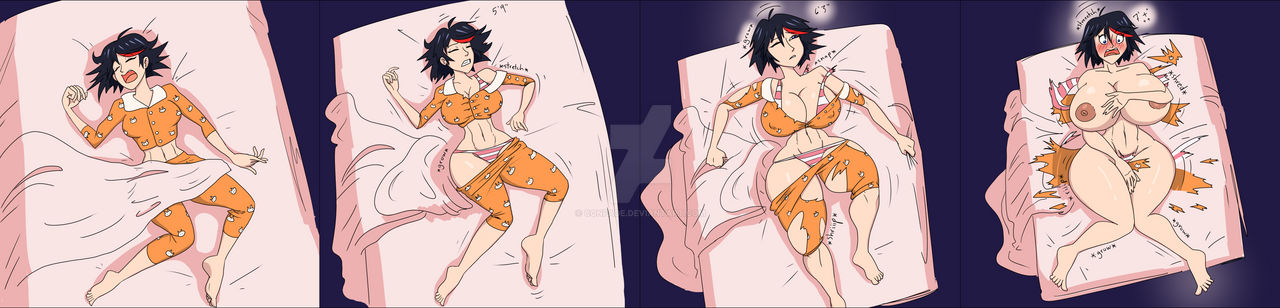 1girls, accidental exposure, adult swim, ass, ass expansion, blushing, body growth, body growth (enlargement), breast expansion, breast growth, breast growth (enlargement), breasts, confade, embarrassed, embarrassed nude female, enf, expansion, female, female only, giantess, growth, huge breasts, kill la kill, matoi ryuuko, naked, nipples, nude, pajamas, sleeping, solo, solo female, studio trigger, surprised, toonami, wardrobe malfunction