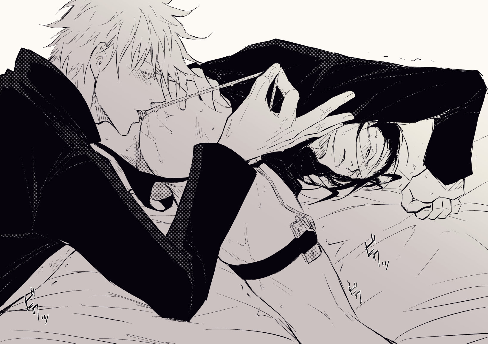 2boys, anilingus, ass, ass grab, balls, bent over, butt grab, clothing, gay, genitals, hand on ass, hand on butt, jujutsu kaisen, legs apart, licking, licking ass, male, male only, male/male, nejmai, oral, oral sex, rimjob, rimming, satoru gojo, sex toy, suguru geto, testicles, thong, thong pull, tongue, underwear, vibrator, vibrator cord, vibrator in ass, yaoi