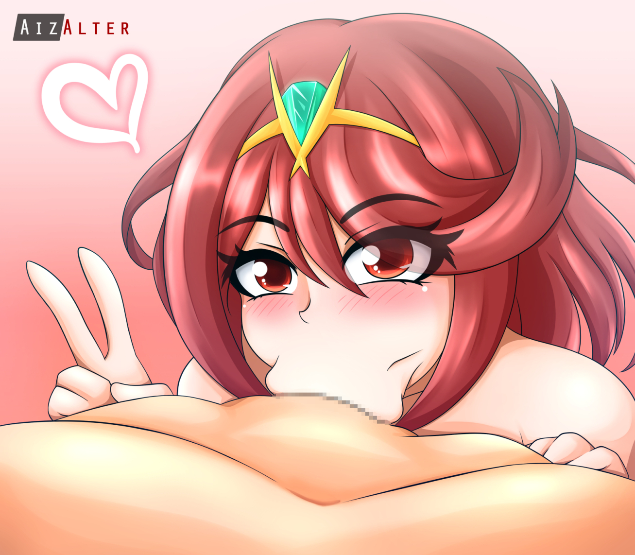 :>=, 1boy, 1girls, aizalter, blowjob, censored, fellatio, female, female penetrated, futanari, intersex, male, male penetrating, male penetrating female, male/female, mythra, oral, oral sex, pyra, sex, tagme, xenoblade chronicles 2