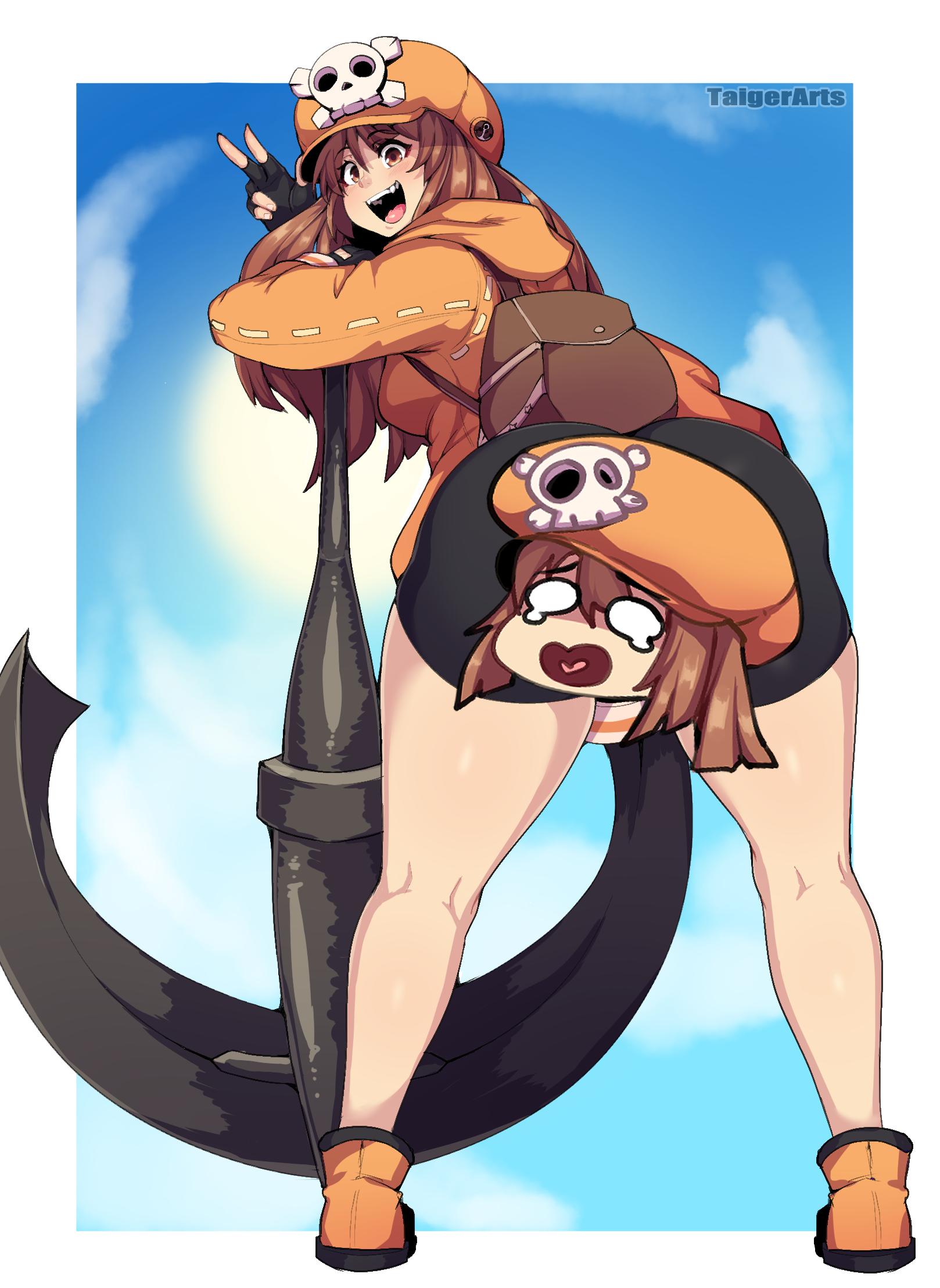 1girls, anchor, ass, backpack, censored, female, guilty gear, huge ass, may (guilty gear), spats, taigerarts, thick thighs