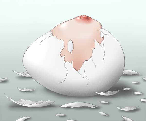 2009 6:5 ao_usagi areolae breast_creature breast_focus breasts egg eggshell hatching nipples no_humans object_focus original pun science shadow simple_background solo what white_background