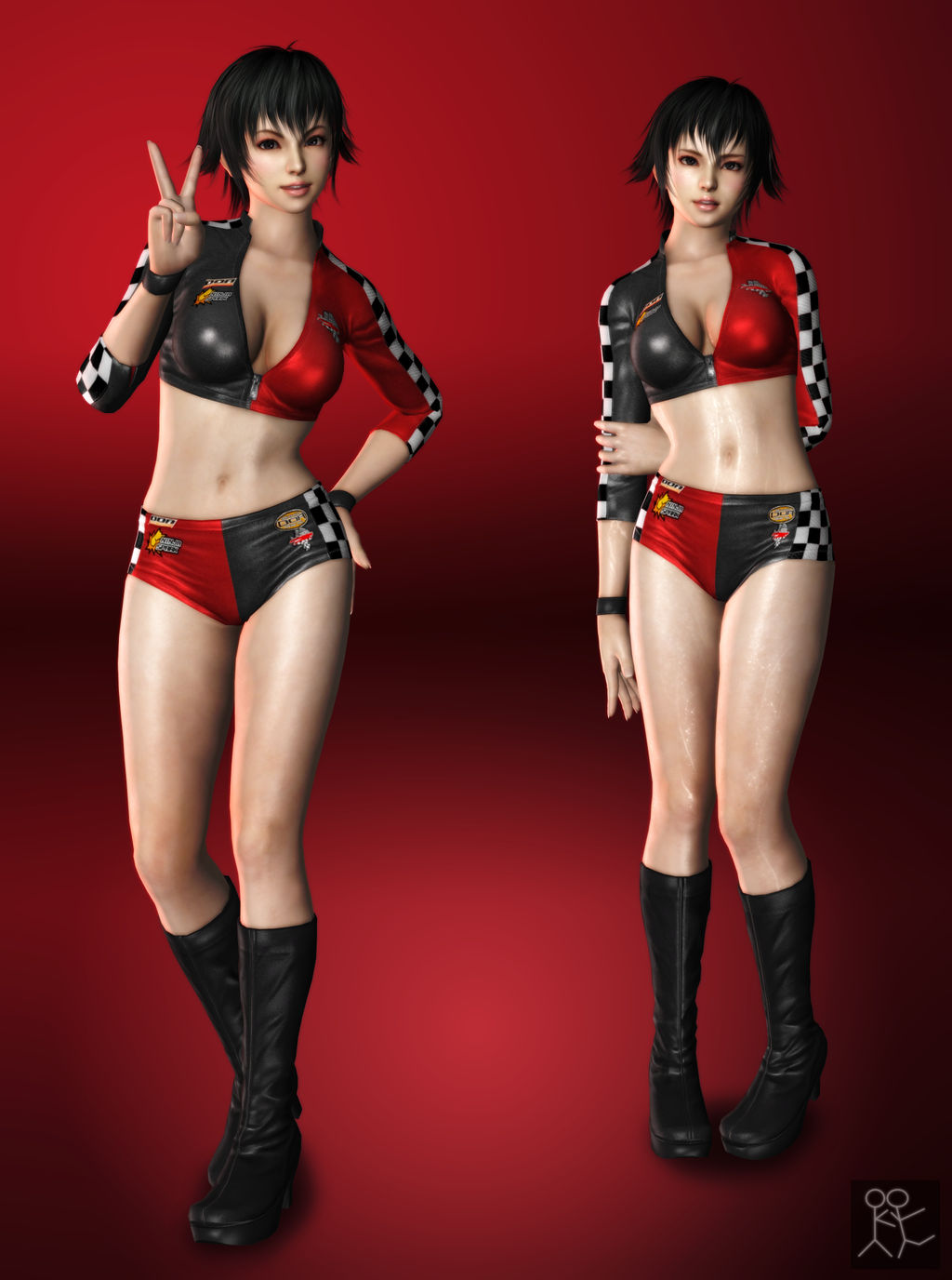 3d bare_legs bare_midriff black_hair boots dead_or_alive female female_focus female_only full_body navel pai_chan pose posing sega short_hair sleeves_rolled_up solo tecmo virtua_fighter wide_hips