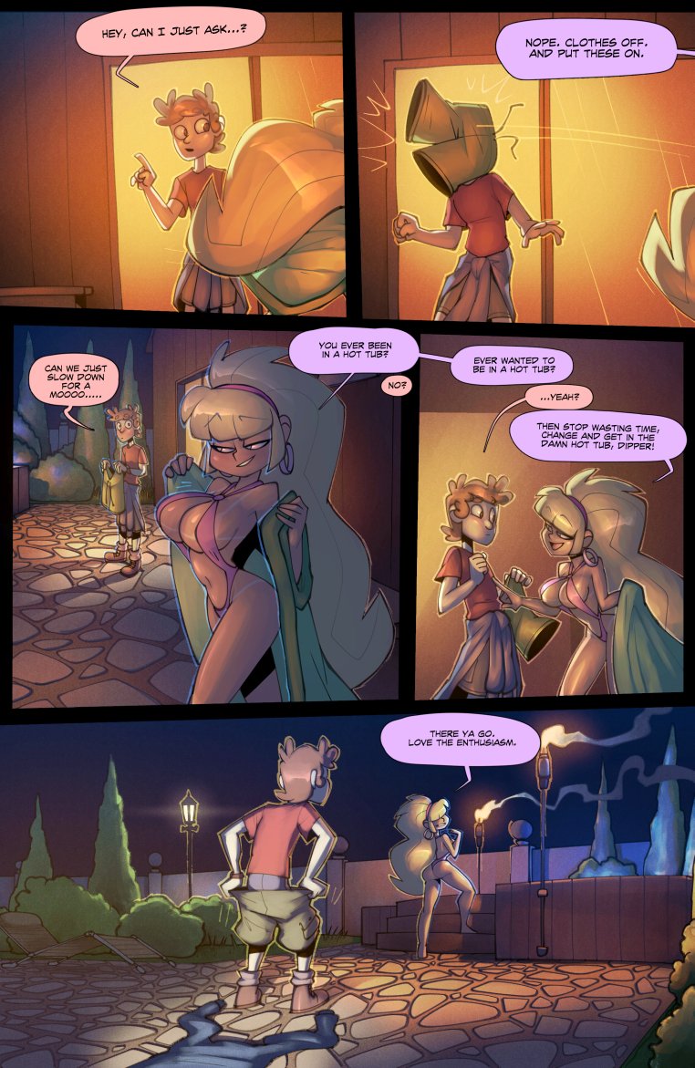 barefoot, bigdad, blonde hair, brown hair, comic, dialogue, dipcifica, dipper pines, disney, disney channel, fanon couple, feet, female, gravity falls, human, male, pacifica northwest, penis, straight hair, tagme