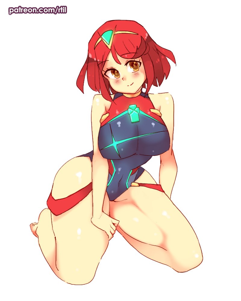1girls, breasts, female, female only, huge breasts, nintendo, one-piece swimsuit, pyra, red hair, rtil, solo, solo female, swimsuit, tagme, xenoblade (series), xenoblade chronicles 2