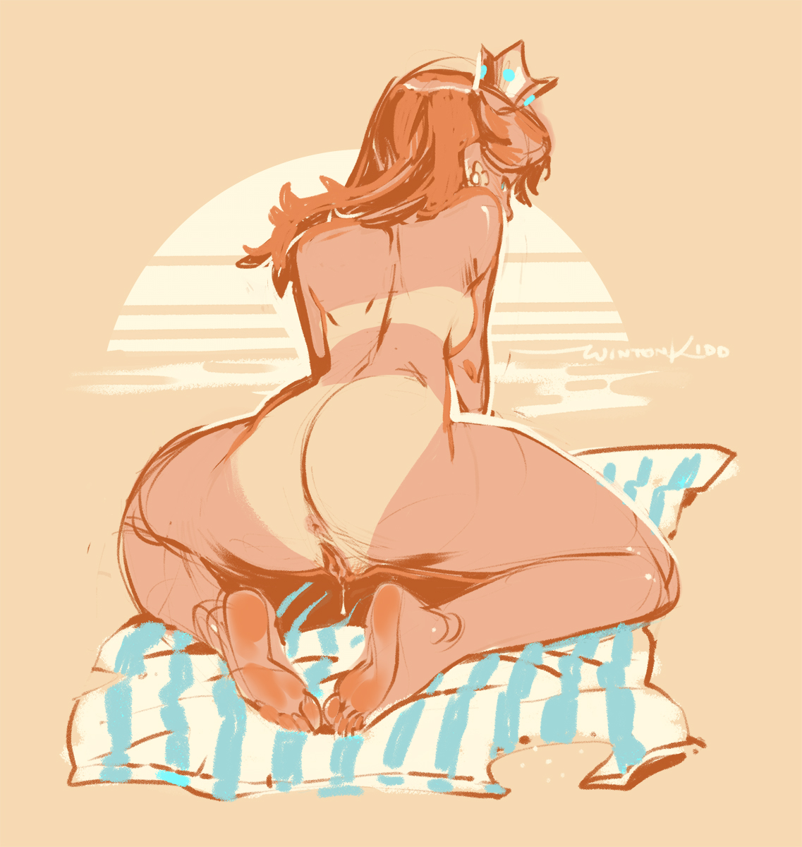 anus, ass, beach, big ass, breasts, female, mario (series), princess daisy, pussy, solo, tanline, wintonkidd