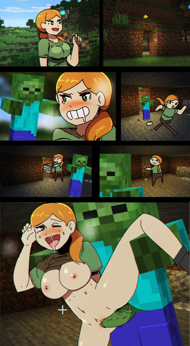 ahe_gao alex_(minecraft) block blush bottomless breath comic diamond_pickaxe female female_human female_on_monster humano interspecies legs_up minecraft minecraft_mob mob monster monster_on_female monster_on_human one_eye_closed orange_hair panels penetration pickaxe ponytail saliva smug smug_face tongue tongue_out vaginal_penetration wolfgang_bang zombie zombie_(minecraft)