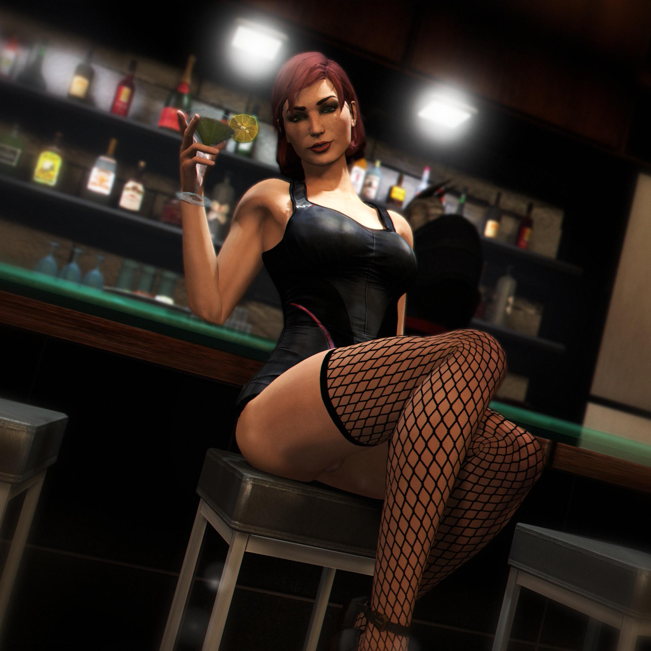 1girls, 3d, commander shepard, dress, female, female protagonist, femshep, legwear, mass effect, pussy, solo, wildynsfw