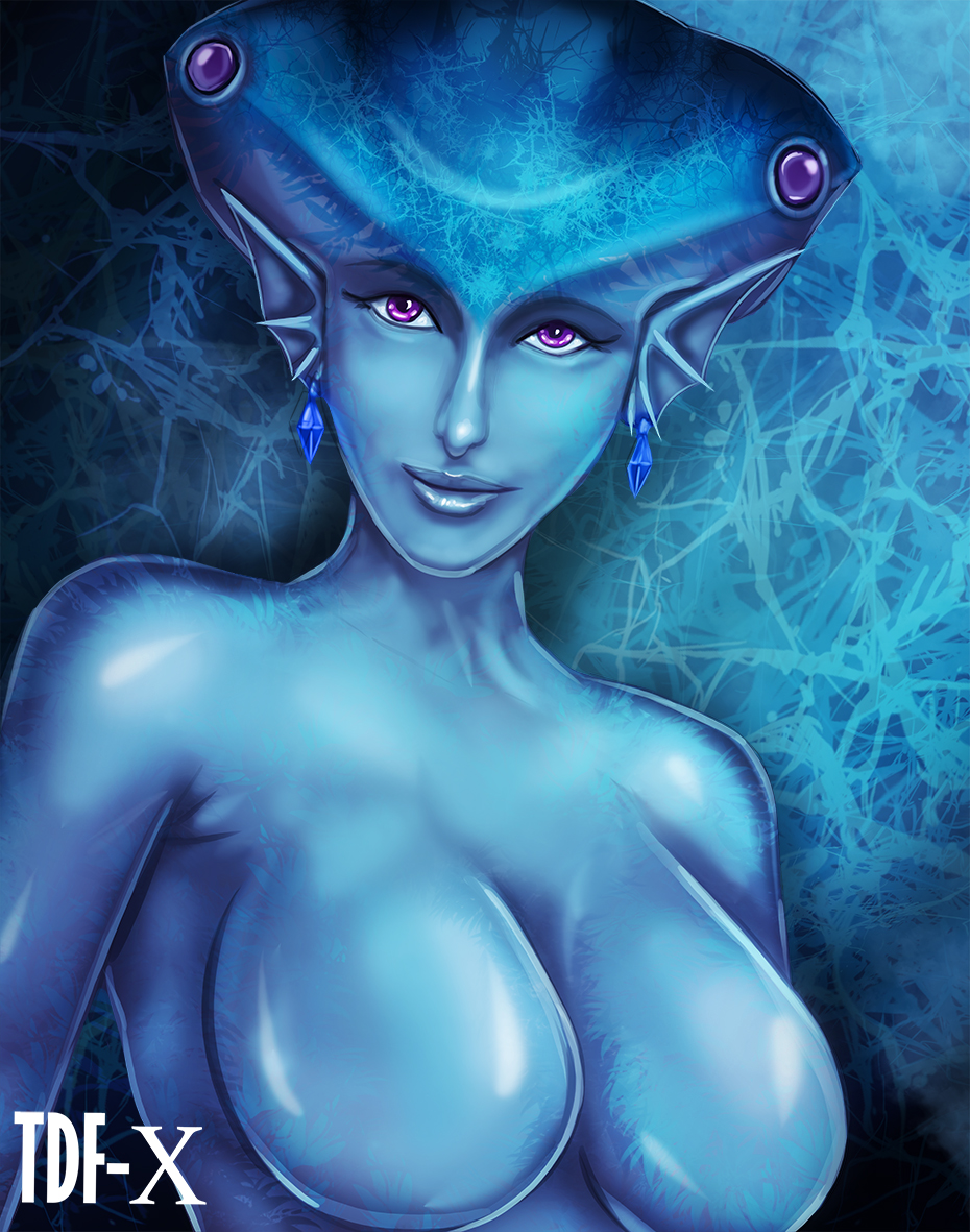 1girls anthro big_breasts blue_body blue_skin boobs breasts earrings female female_only fish_girl looking_at_viewer nintendo no_nipples non-mammal_breasts ocarina_of_time princess_ruto purple_eyes solo solo_female tdf-x the_legend_of_zelda the_legend_of_zelda:_ocarina_of_time tits zora