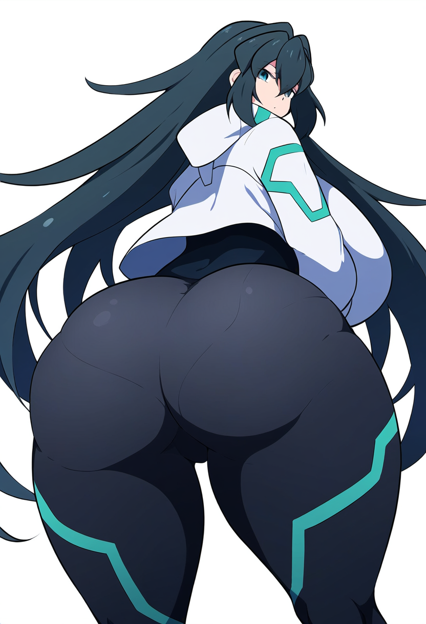 1girls ai_generated ass_focus black_hair bodysuit female gundam gundam_build_divers gundam_build_divers_re:rise huge_ass huge_breasts looking_at_viewer may_(gundam_build_divers_re:rise) novelai thick_thighs