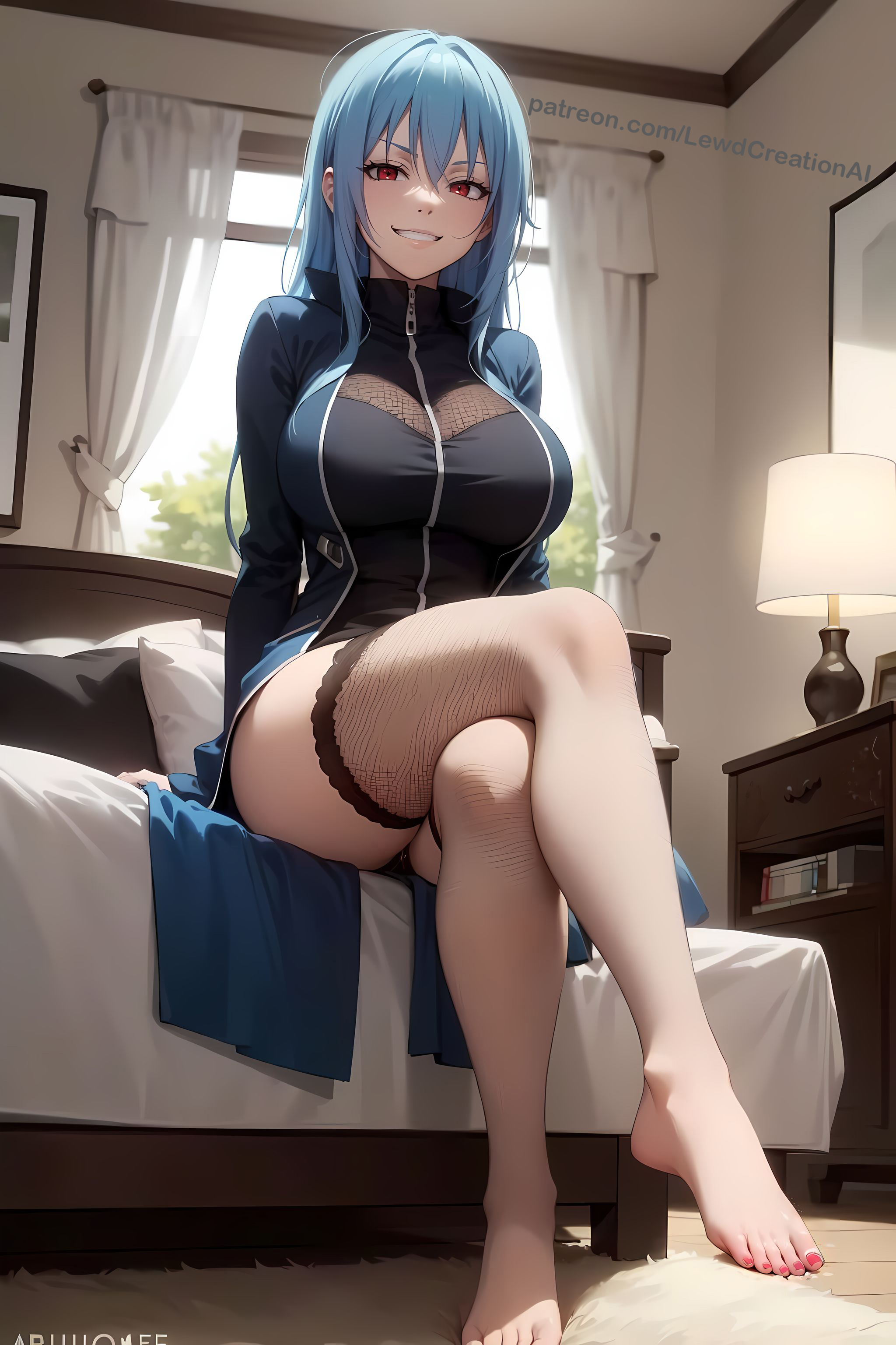 1girls, ai generated, barefoot, big breasts, blush, blush lines, blushing at viewer, breasts, ciel (tensei shitara slime datta ken), crossed legs, curvy, curvy figure, dominant, dominant female, domination, evil grin, evil smile, feet, female, fishnet legwear, fishnet stockings, fishnets, foot fetish, foot focus, huge breasts, lewdcreationsai, looking at viewer, red eyes, smirk, smirking, solo, solo female, solo focus, tagme, tensei shitara slime datta ken, thighs, toes
