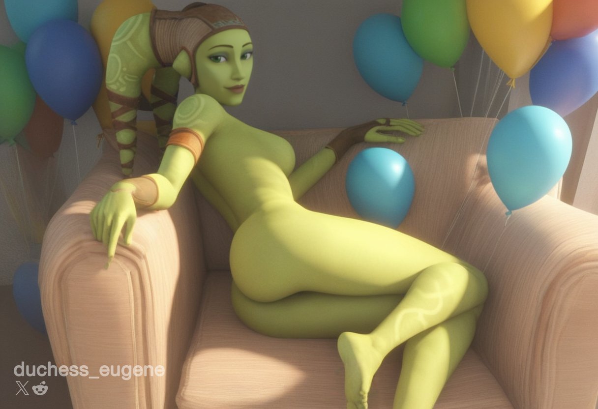 1girls, ai generated, alien, ass, balloon, breasts, duchess eugene, female, green body, hera syndulla, naked, naked female, nude, nude female, sideboob, star wars, tagme, twi'lek