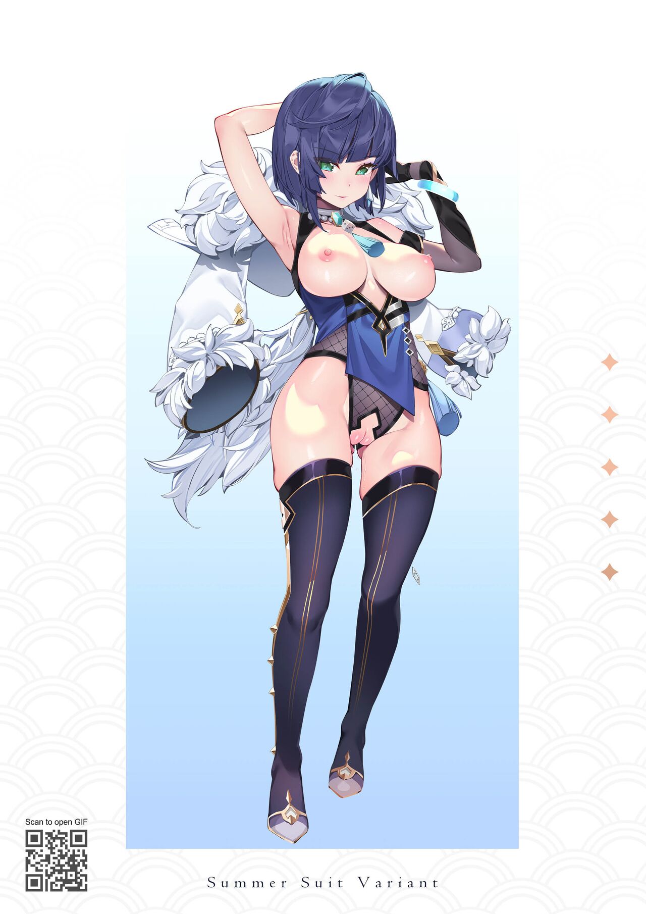 female, genshin impact, milf, revealing clothes, solo female, waterring, yelan (genshin impact)
