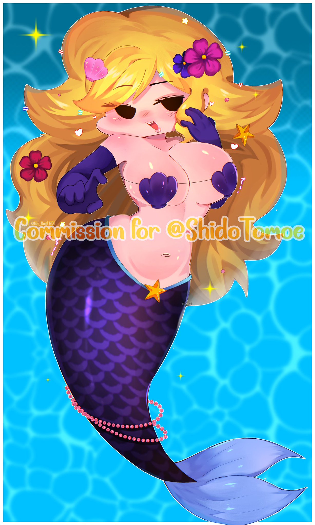 b-side_girlfriend big_breasts blonde_female blonde_hair blonde_hair blush blush blush_lines breasts commission covered_nipples female female_only friday_night_funkin girlfriend_(friday_night_funkin) hips mermaid no_desi1 tagme tummy