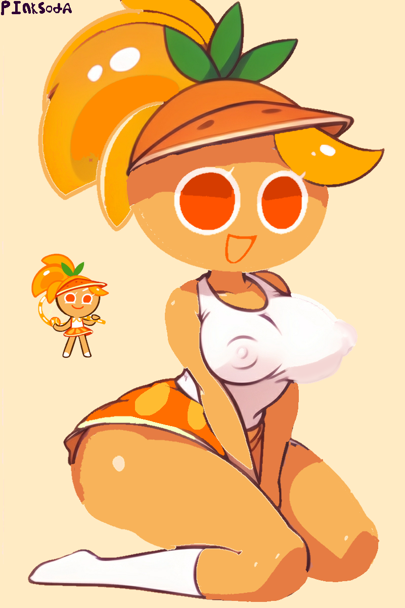 ai_generated big_breasts cookie_run cookie_run_kingdom coolbeetman edit edited edited_image nipples_visible_through_clothing orange_cookie orange_eyes orange_hair sitting sitting_on_floor stolen_art wearing_hat