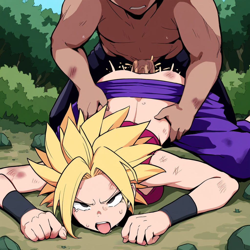 1:1 1boy 1girls ahe_gao ai_generated angry bruise caulifla dark-skinned_male defeated defeated_heroine dragon_ball_super faceless_male female hunterai implied_penetration implied_sex male on_ground outdoors outside penis rape sex straight super_saiyan tagme