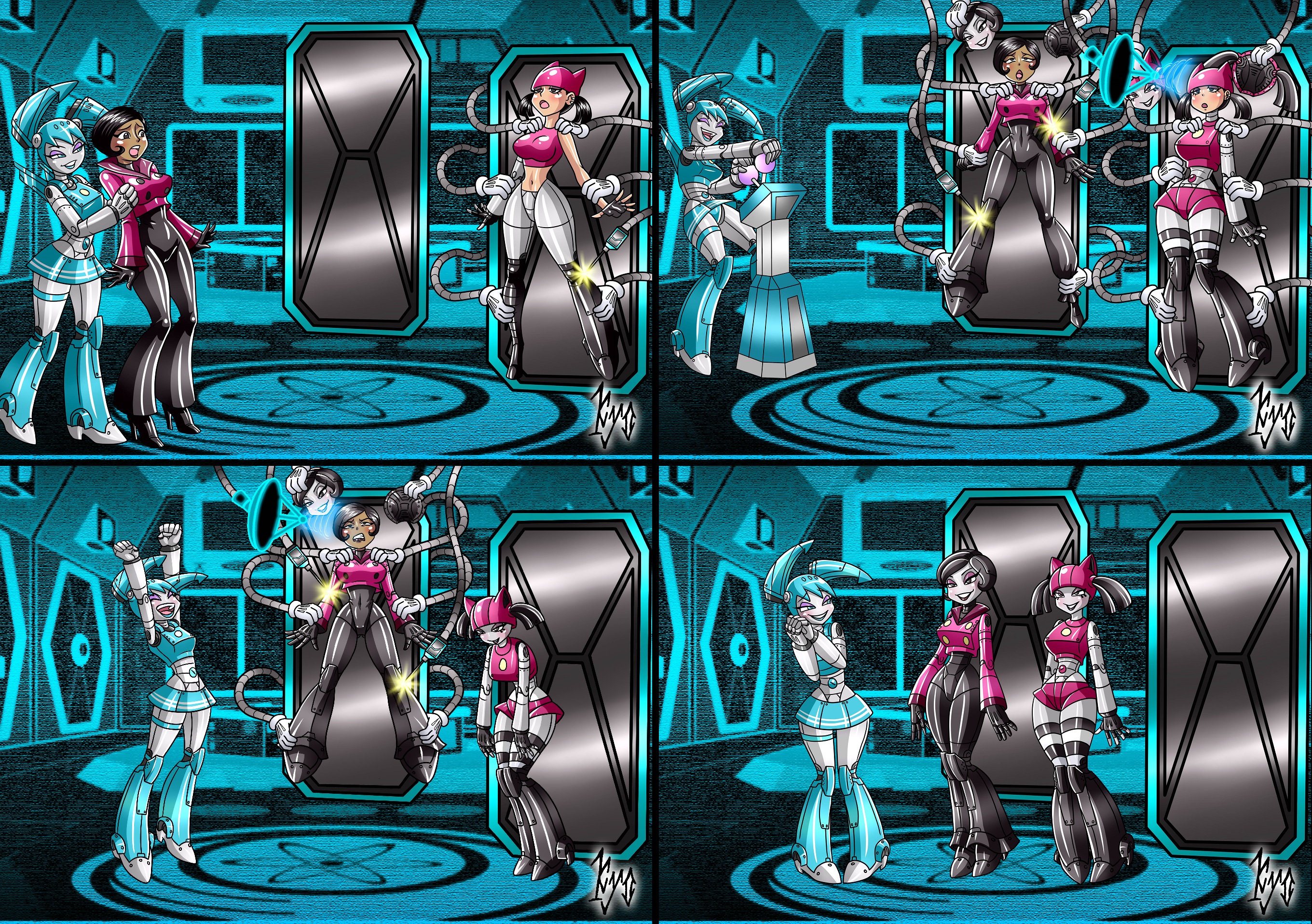 3girls, assimilation, brainwashing, brit crust, corruption, female, hypnosis, jenny wakeman, kyo-domesticfucker, multiple females, multiple girls, my life as a teenage robot, robot girl, robotization, smooth skin, tiff crust, transformation, transformation sequence, xj-9