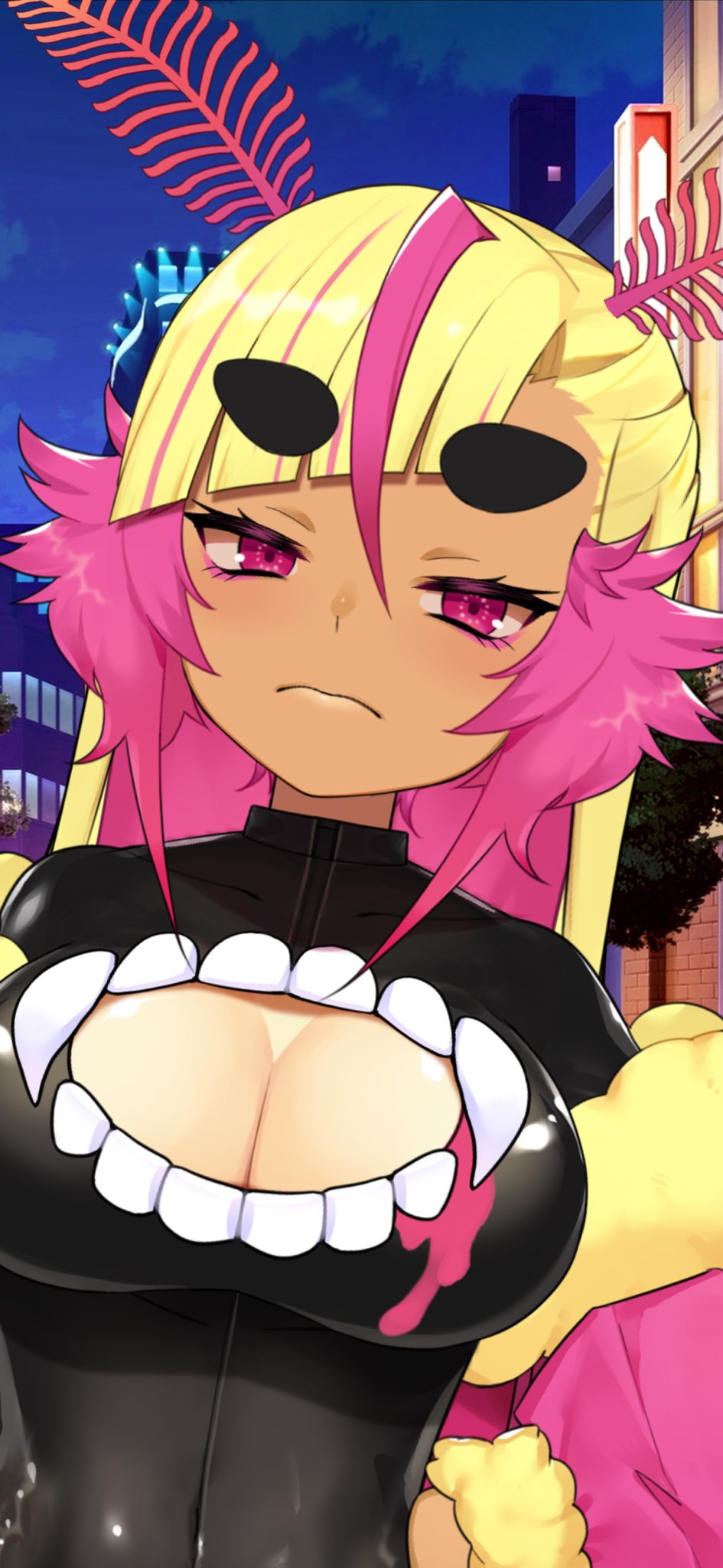 1girls angry_face big_breasts boob_window cleavage cute grumpy ichigo_lemonade indie_virtual_youtuber large_breasts looking_at_viewer virtual_youtuber