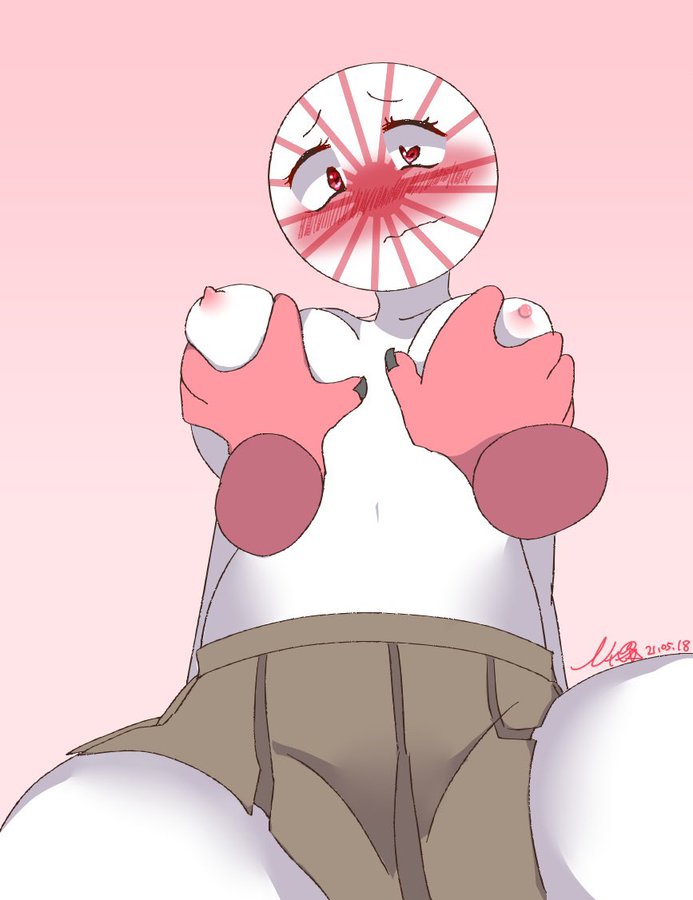 1boy, 1girls, blush, breast grab, breasts, cleavage, countryhumans, countryhumans girl, female, grope, heart-shaped pupils, japanese empire (countryhumans), male, naked, nazi germany (countryhumans), skirt