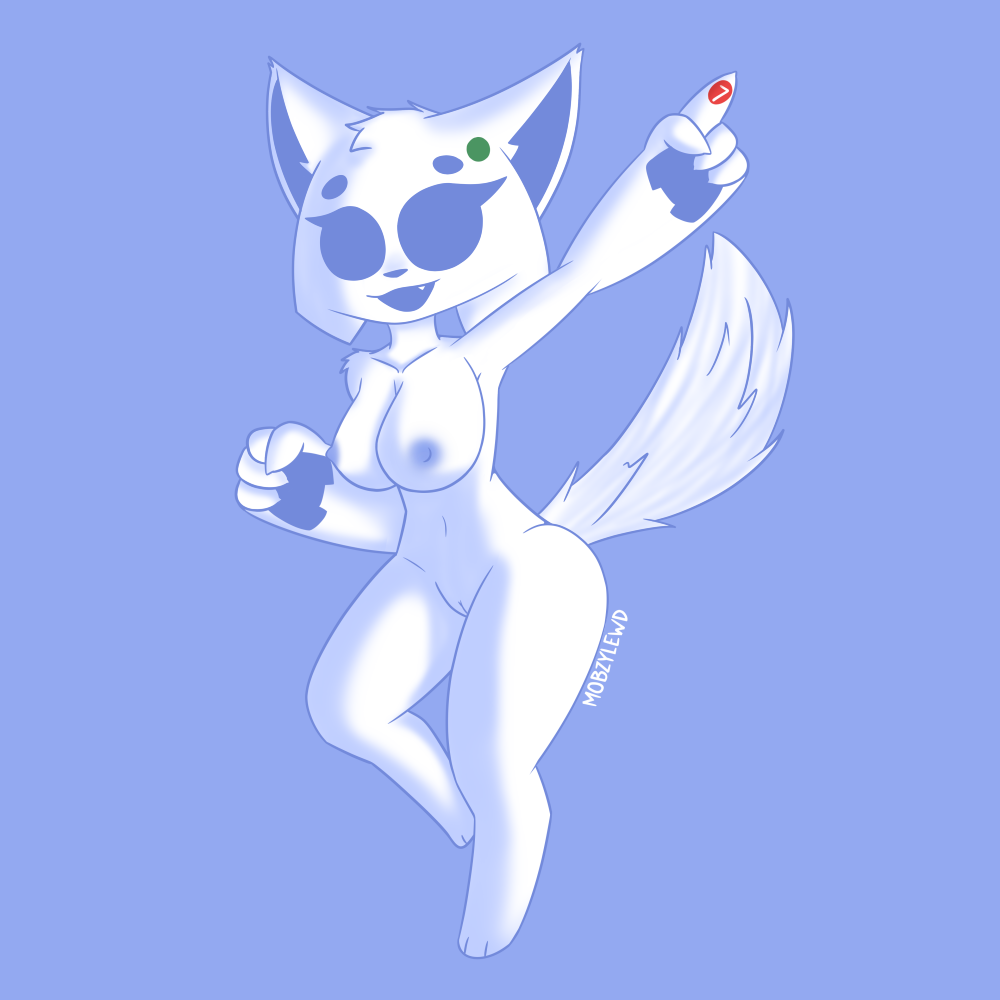 anthro blue_background clyde_(discord) discord discord_(app) feline female female_only mobzylewd simple_background tail white_background white_body white_fur