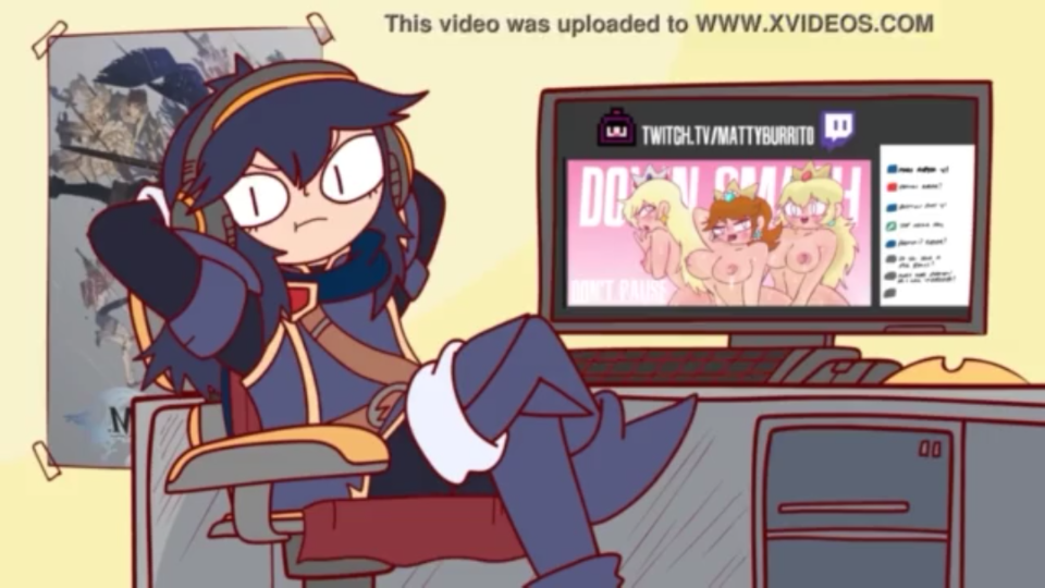 4girls, big breasts, blonde hair, breasts, clothed, clothing, computer, erect nipples, female, female only, fire emblem, fire emblem awakening, headphones, lucina (fire emblem), mario (series), mattyburrito, multiple females, multiple girls, nintendo, nipples, nude, nude female, open mouth, princess daisy, princess peach, princess rosalina, source request, tongue, tongue out, twitch, watching, watching porn