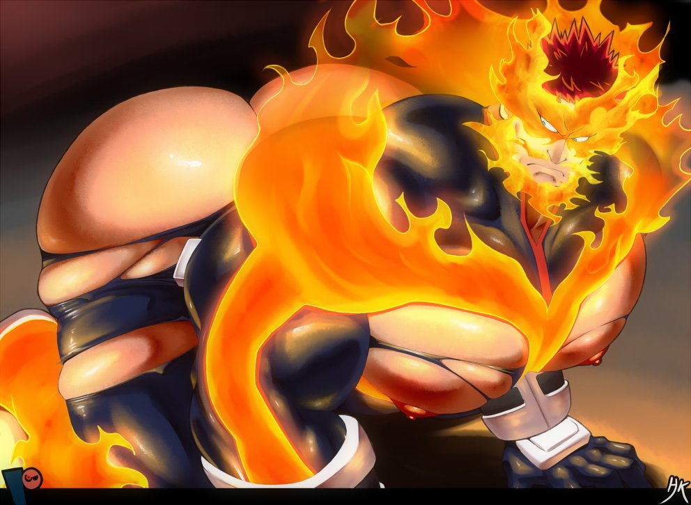1boy, arched back, ass, bara, big ass, bubble ass, bubble butt, endeavor (my hero academia), enji todoroki, exposed ass, fire, huge ass, male, male nipples, male only, muscles, muscular, muscular arms, muscular male, my hero academia, nipples, on all fours, pecs, red hair, ripped clothing, smooth skin, smooth skinned male, solo, submissive male, thick ass, yaoi, zombiehk