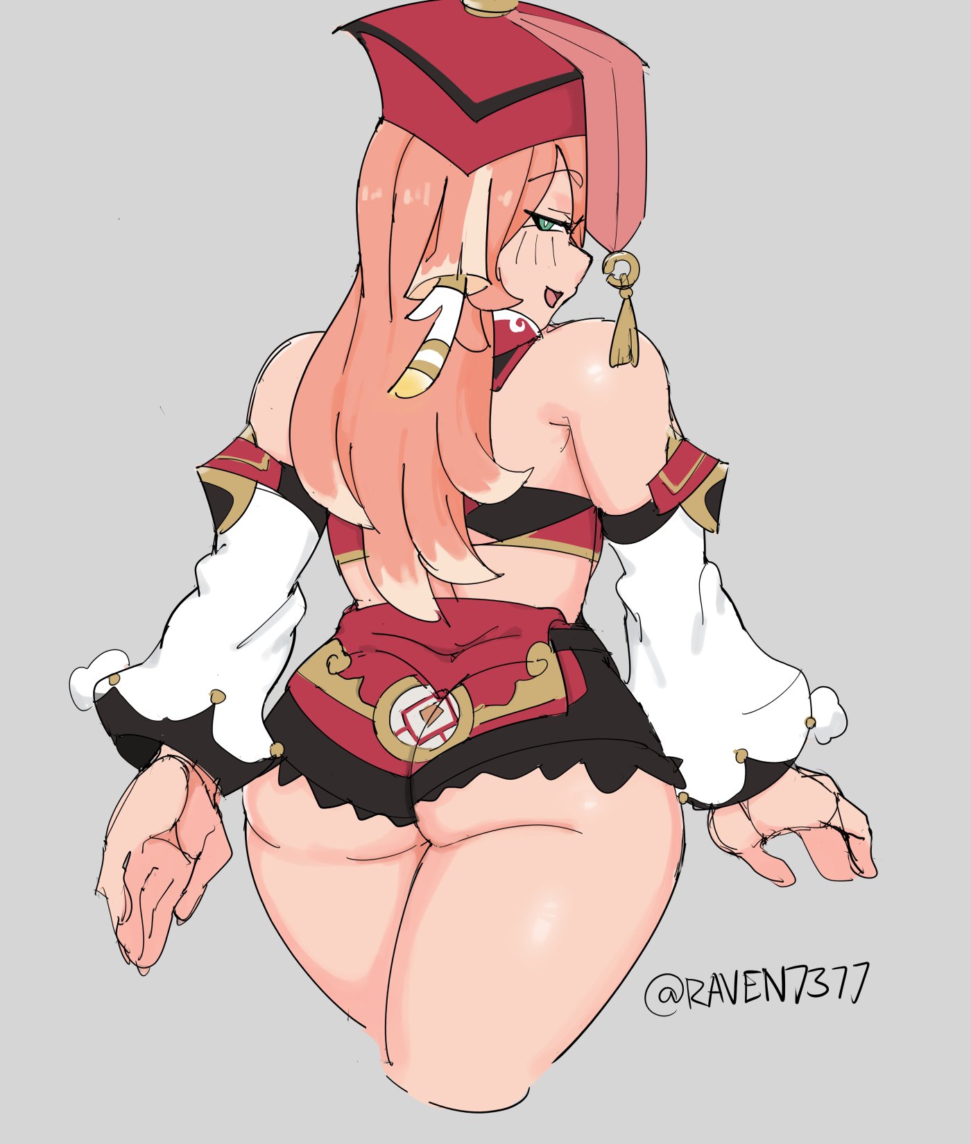1girls, ass, blush, bubble ass, bubble butt, female, genshin impact, looking back, raven7377, solo, thick thighs, yanfei (genshin impact)