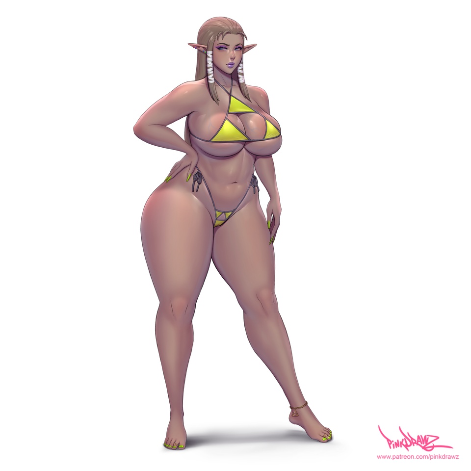 1girls anklet ass big_breasts bikini bimbo breasts cleavage elf elf_ears elf_female feet female female_only hand_on_hip hylian large_breasts lipstick looking_at_viewer makeup micro_bikini nail_polish pinkdrawz pointy_ears princess_zelda slutty_outfit soles solo standing the_legend_of_zelda thick_ass thick_thighs toenail_polish toes triforce_bikini twilight_princess voluptuous zelda_(twilight_princess)