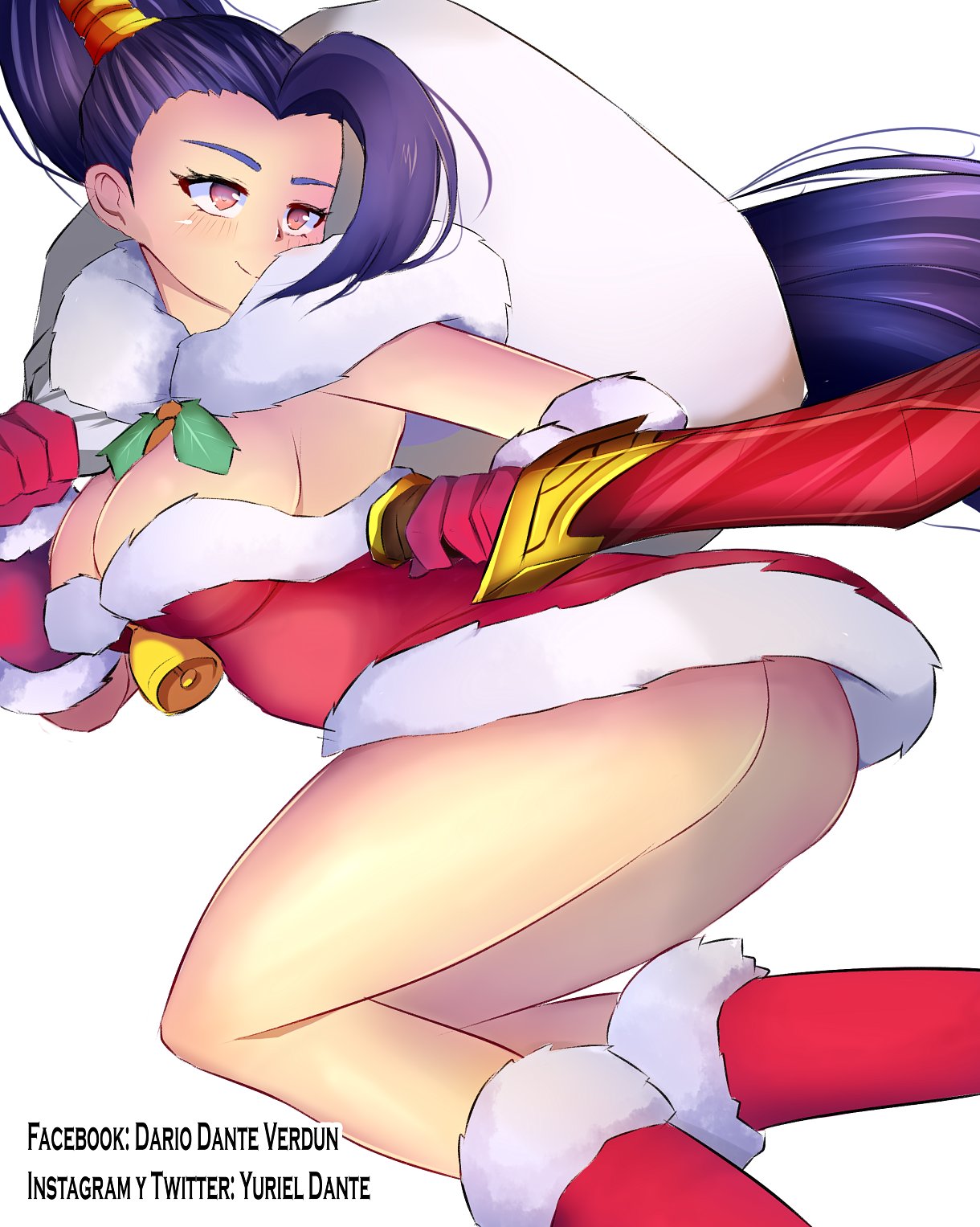 ass big_breasts champions_legion christmas_outfit purple_hair yuriel_dante zoya_(champions_legion)