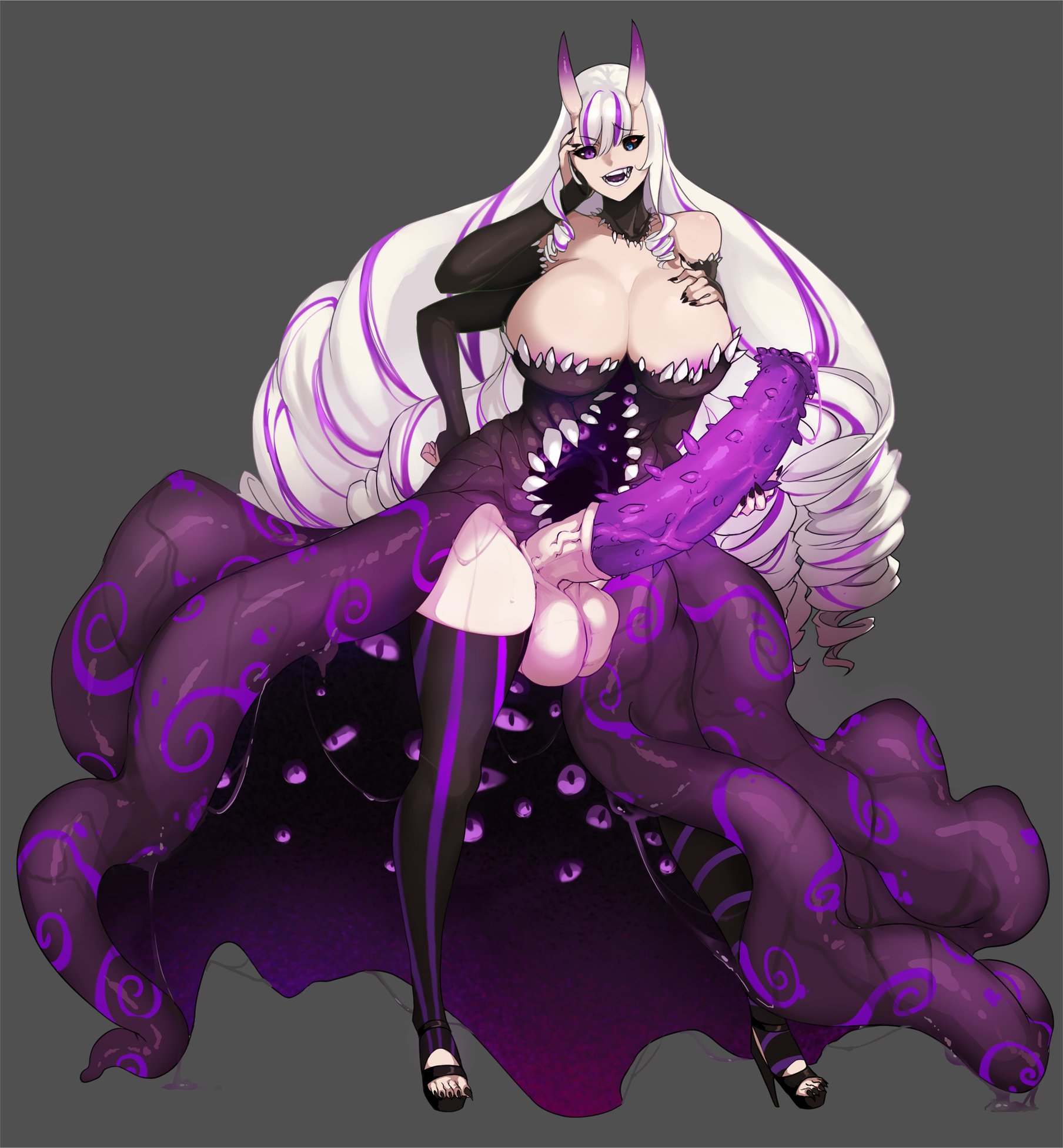 1futa, animal genitalia, animal genitalia on humanoid, big breasts, breasts, demon, female, futa only, futanari, horsecock, horsecock on humanoid, huge cock, intersex, large breasts, malice (worstwarlock), monster girl, oni, penis, solo, tentacles, todding