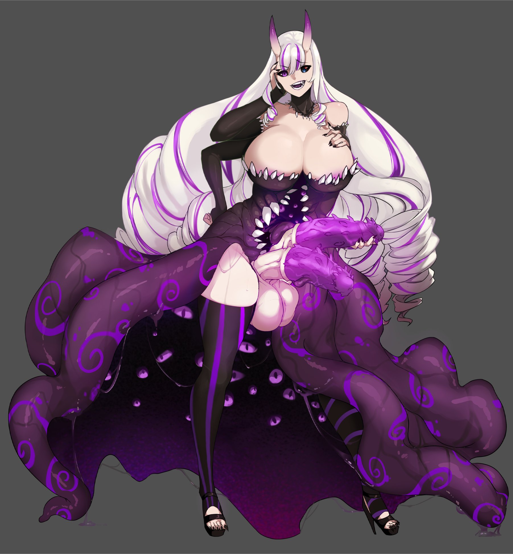 1futa, barbed penis, big breasts, breasts, demon, diphallia, diphallism, female, futa only, futanari, huge cock, intersex, large breasts, malice (worstwarlock), monster girl, multi arm, multi genitalia, multi limb, multi penis, oni, penis, solo, tentacles, todding