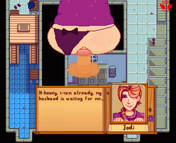 1boy, 1girls, 2d, 2d animation, anal, anal grip, anal juice, anal juice trail, anal pounding, anal sex, animated, ass, biting lip, cheating, clothed sex, cum inside request, farmer (stardew valley), female, jodi (stardew valley), male, panties aside, pixel animation, pixel art, pleasure face, rolling eyes, small ass, stardew valley, theevilfallenone, tight anal