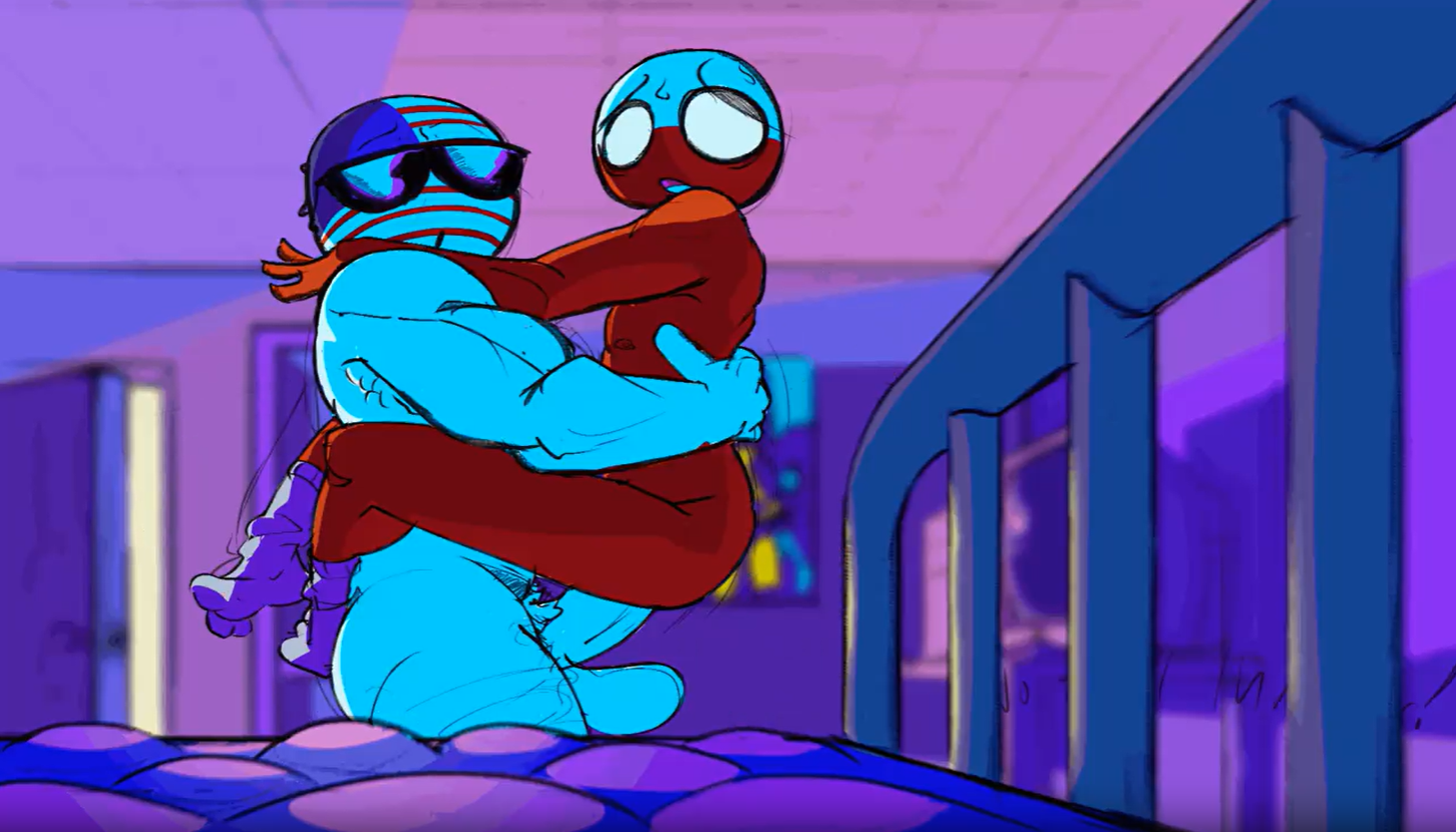 2boys, anal, anal penetration, anal sex, anthro, bed, bedroom, countryhumans, gay, humanoid, male, male only, male/male, maledom, malesub, muscular, muscular male, penetration, poland (countryhumans), red skin, sex, size difference, socks, socks only, sunglasses, united states of america (countryhumans), yaoi