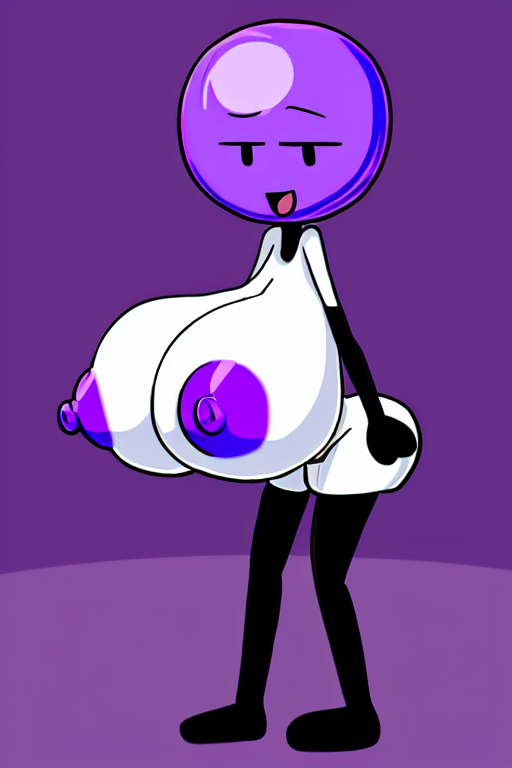 1girls ai_generated battle_for_dream_island bfb bfdi big_breasts breasts female lollipop_(bfdi) looking_at_viewer object_show object_shows purple_background purple_head purple_nipples round_head white_body