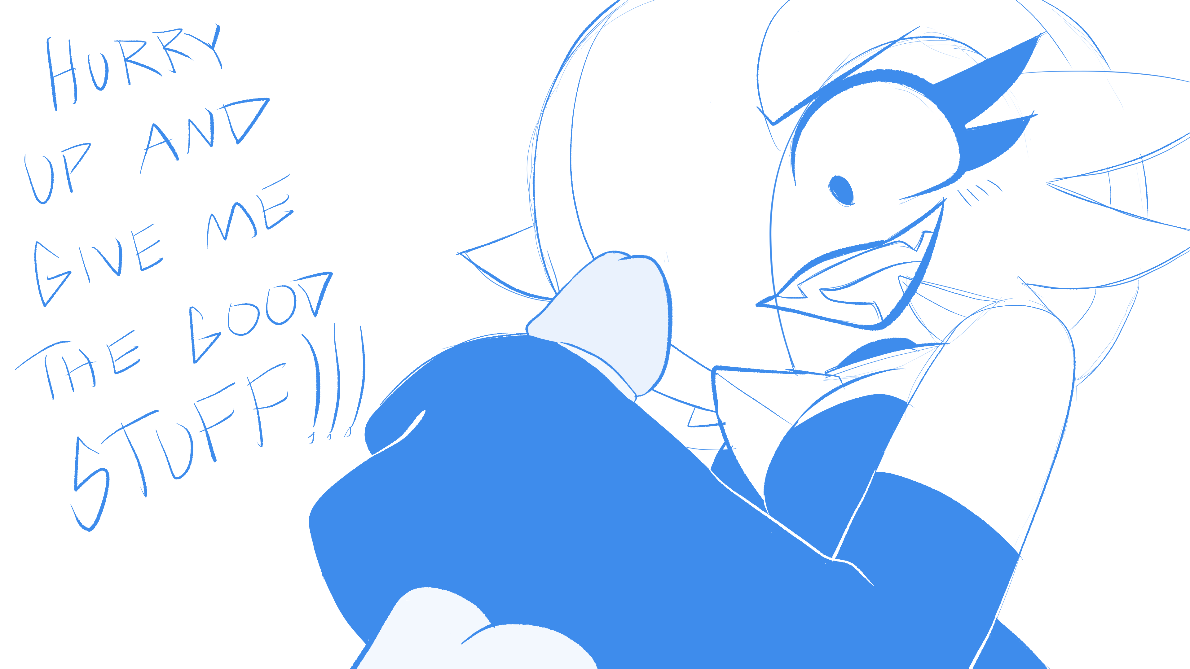 1boy, blue theme, blush, darkseptor, english text, fangs, female, gardevoir, generation 3 pokemon, handjob, humanoid, male, monochrome, penis, pokémon (species), pokemon, pokemon (species), simple background, tagme, text, tongue, white background
