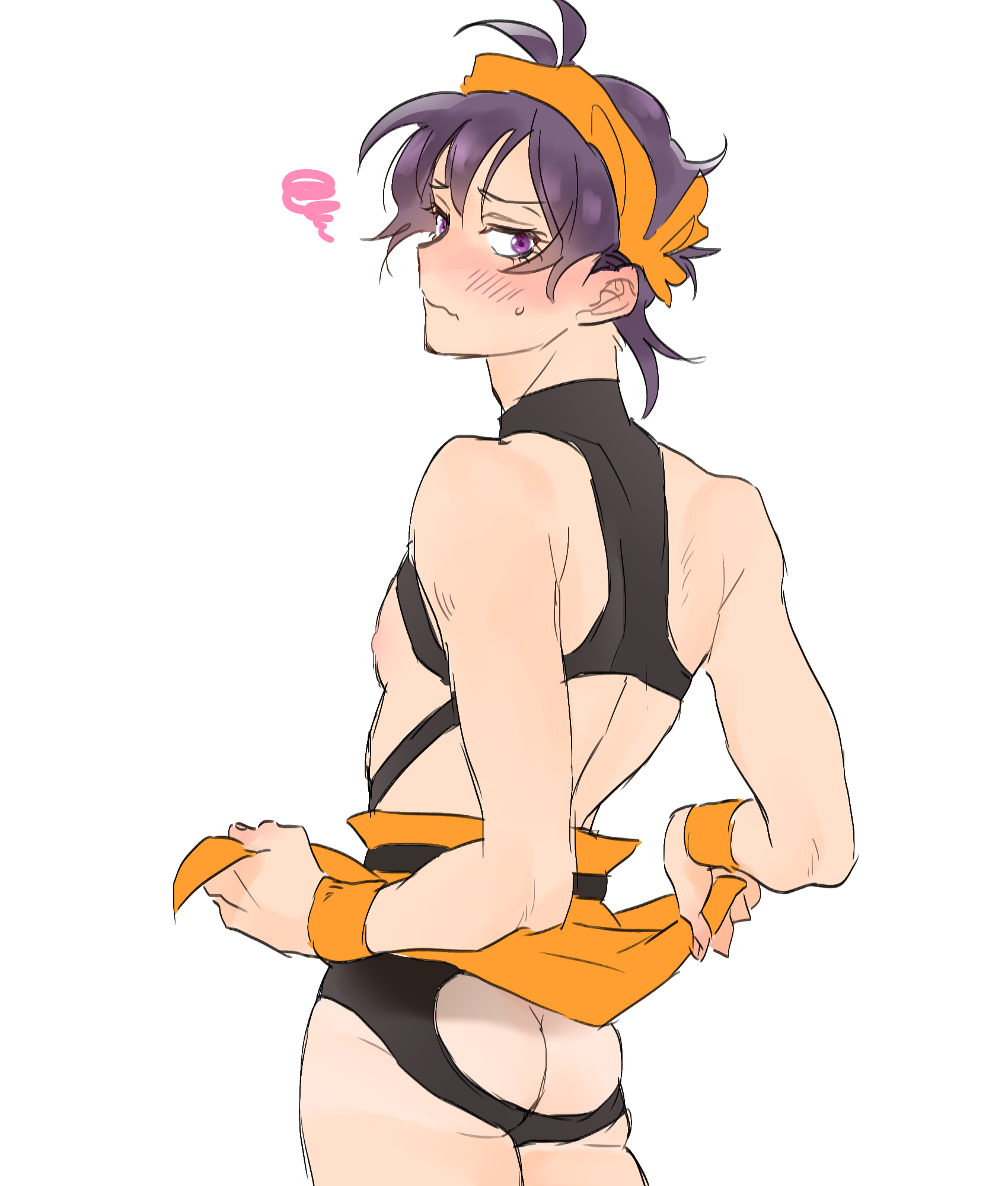 1boy, ass, blush, femboy, hairband, jojo's bizarre adventure, male, male only, narancia ghirga, vento aureo