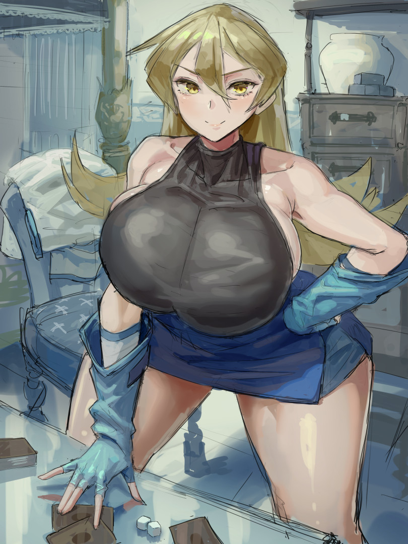 alexis_rhodes blonde_hair card clothing female huge_breasts kazo looking_at_viewer open_legs pose short_skirt smile solo tenjouin_asuka thick_legs voluptuous yu-gi-oh! yu-gi-oh!_arc-v yu-gi-oh!_gx