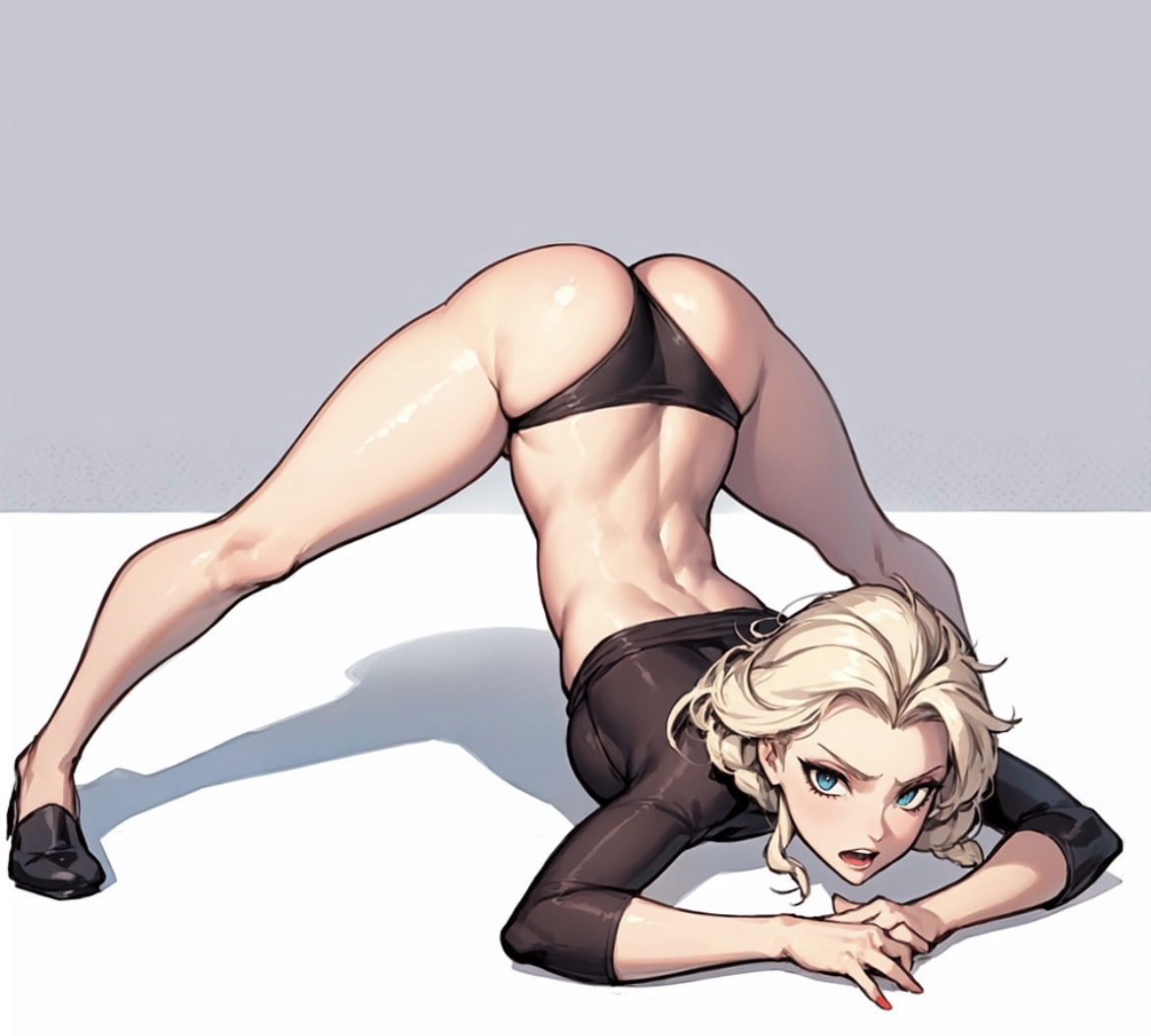 ai generated, ass, ass up, blue eyes, clothing, disney, disney princess, elsa (frozen), female, frozen (film), jack-o pose, looking at viewer, panties, posing, posing for the viewer, small breasts, tagme, uncomfortable, underwear