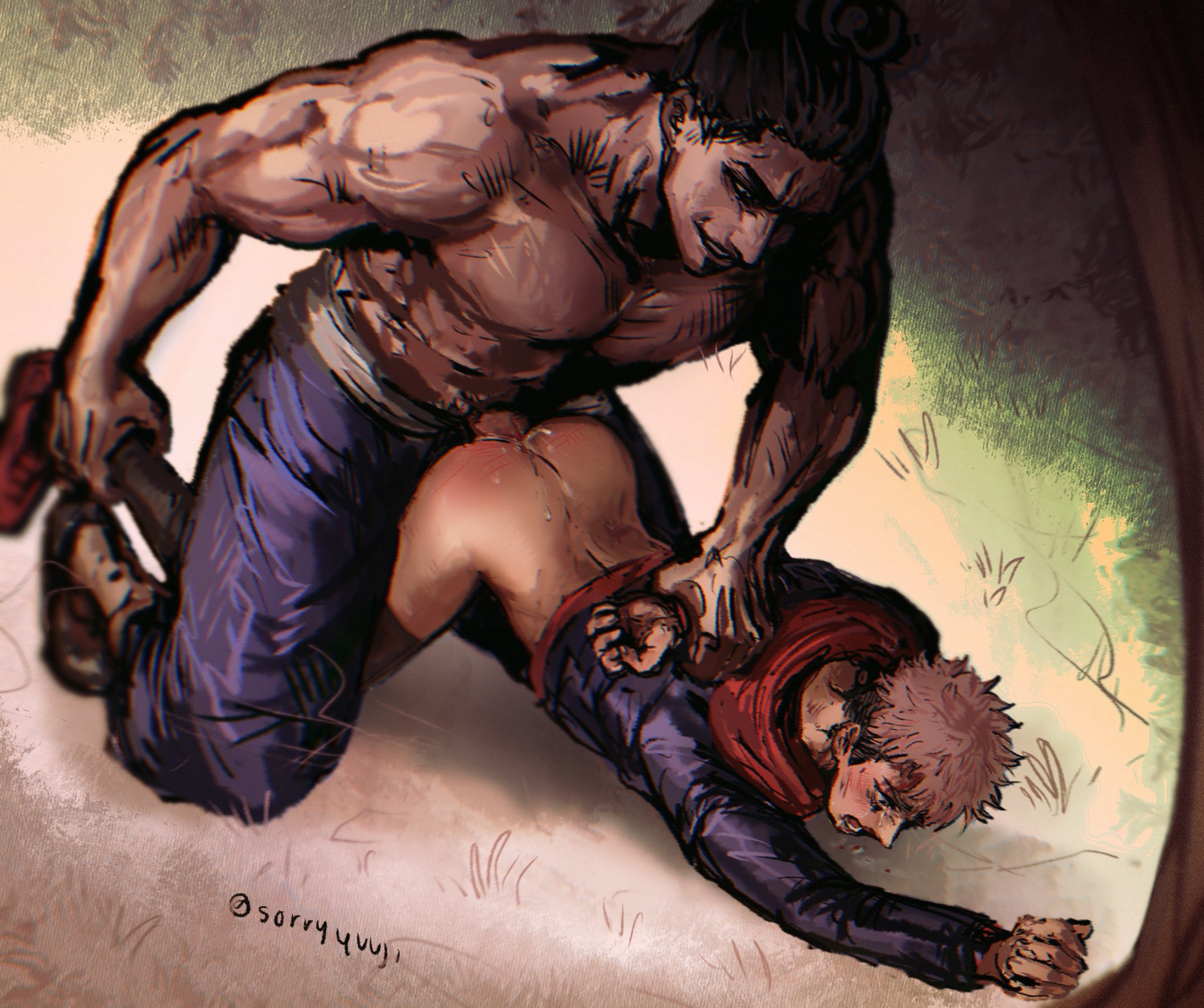 2boys, anal, anal penetration, anal sex, aoi todo, clothed, clothed sex, clothing, gay, itadori yuuji, jujutsu kaisen, male, male penetrating male, size difference, sorryyuuji, yaoi